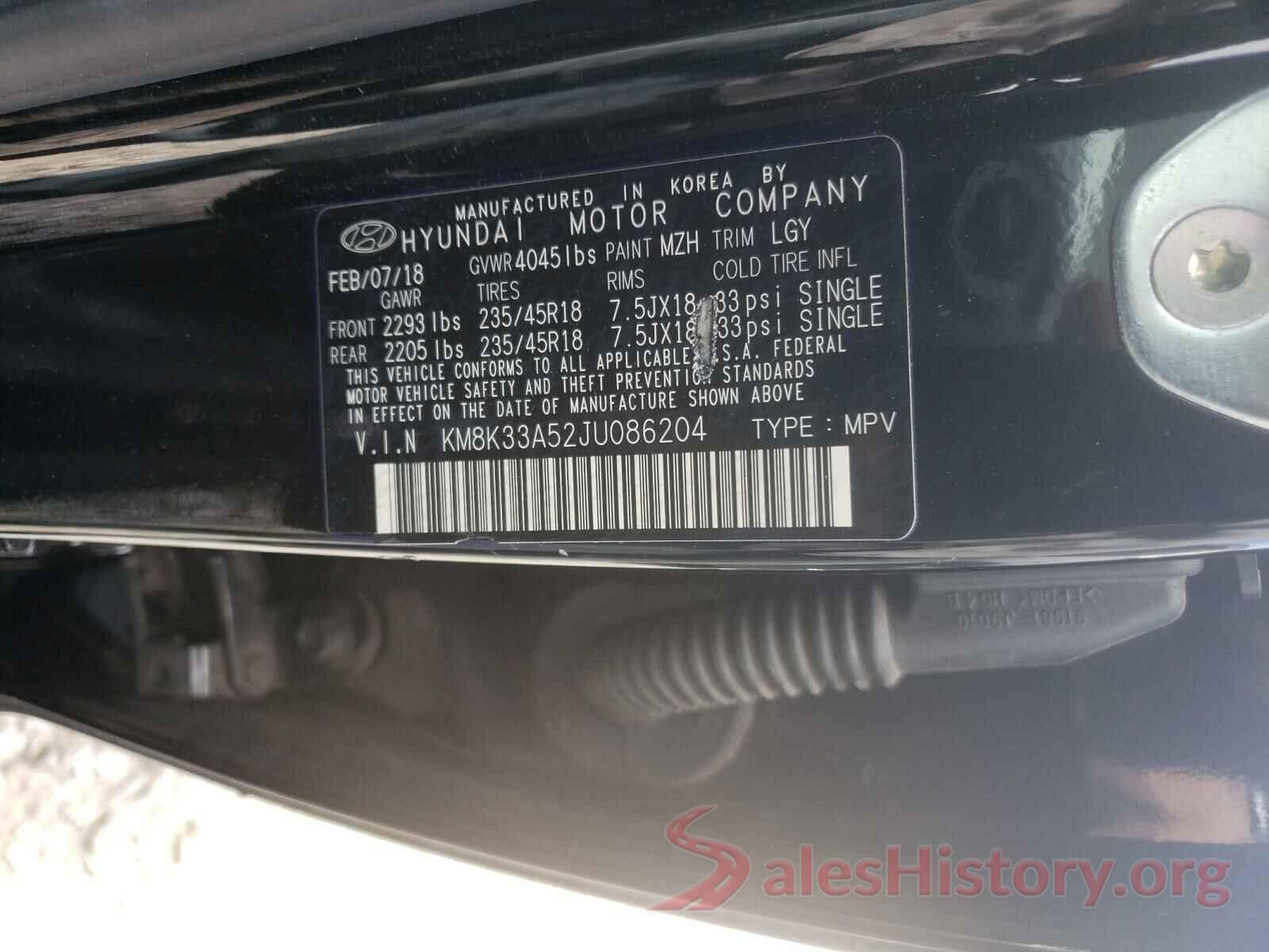 KM8K33A52JU086204 2018 HYUNDAI KONA