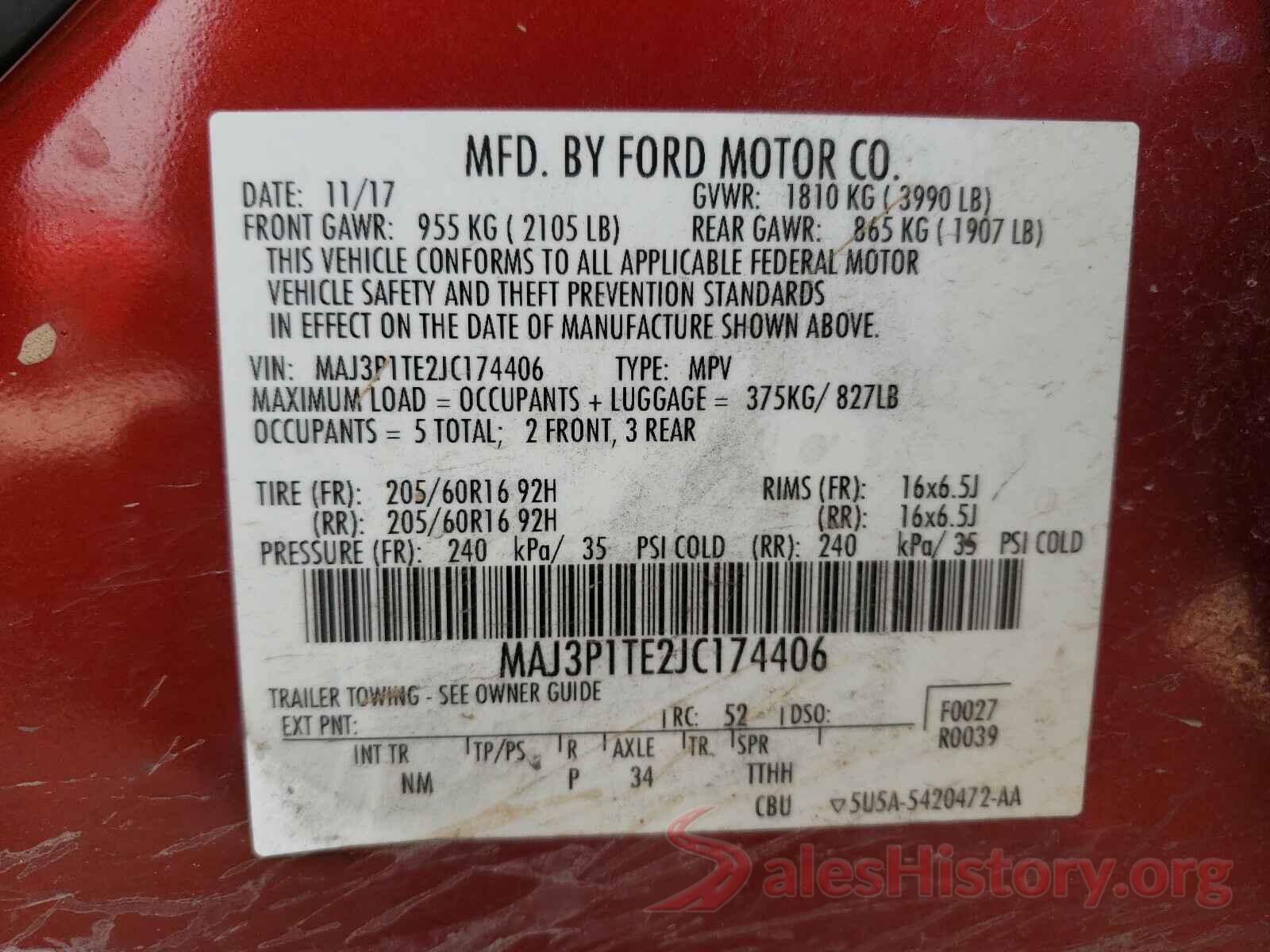 MAJ3P1TE2JC174406 2018 FORD ALL OTHER