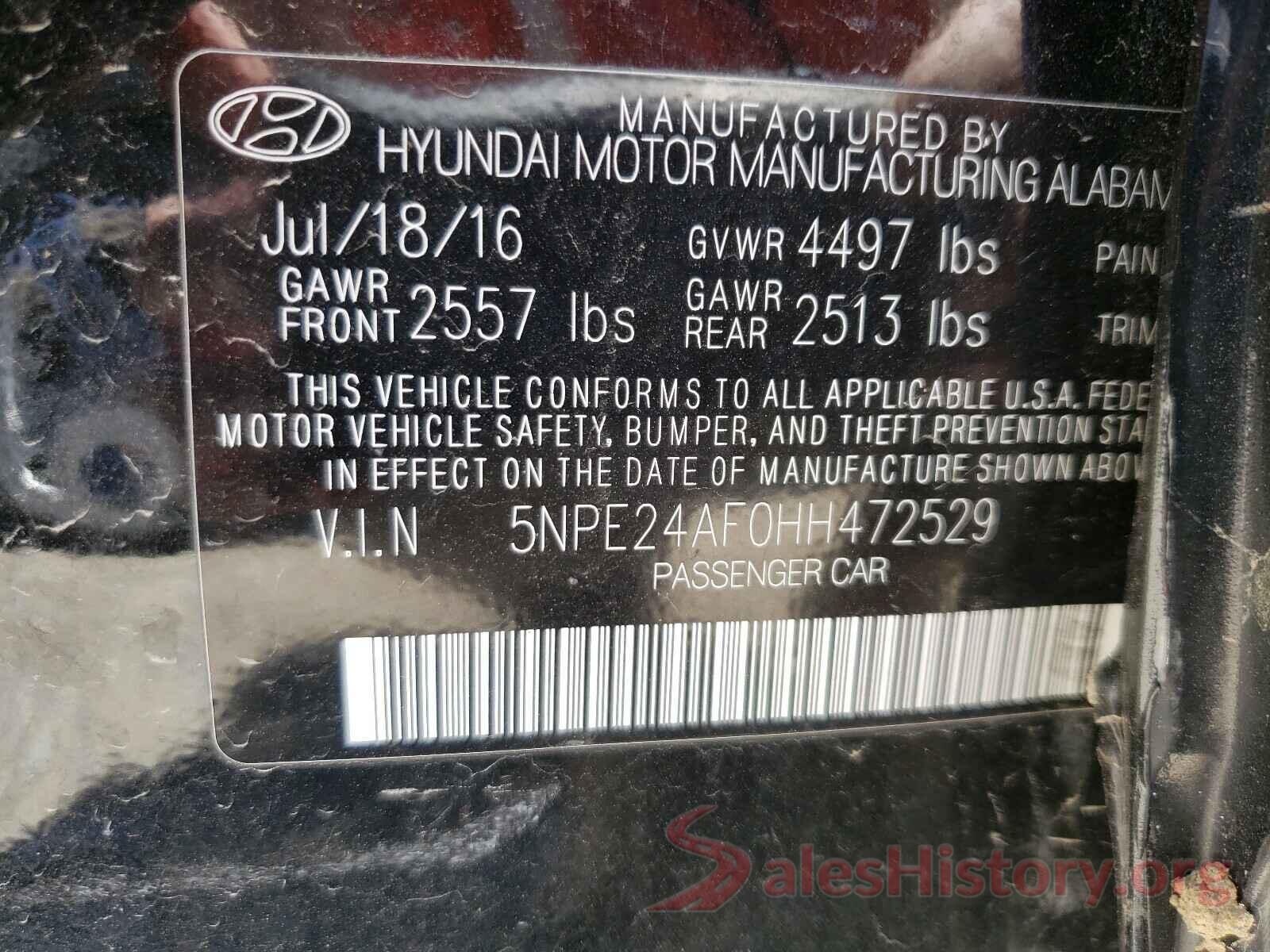 5NPE24AF0HH472529 2017 HYUNDAI SONATA