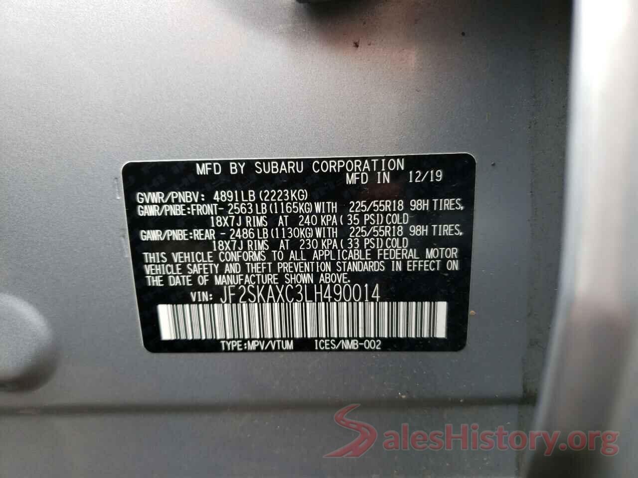 JF2SKAXC3LH490014 2020 SUBARU FORESTER