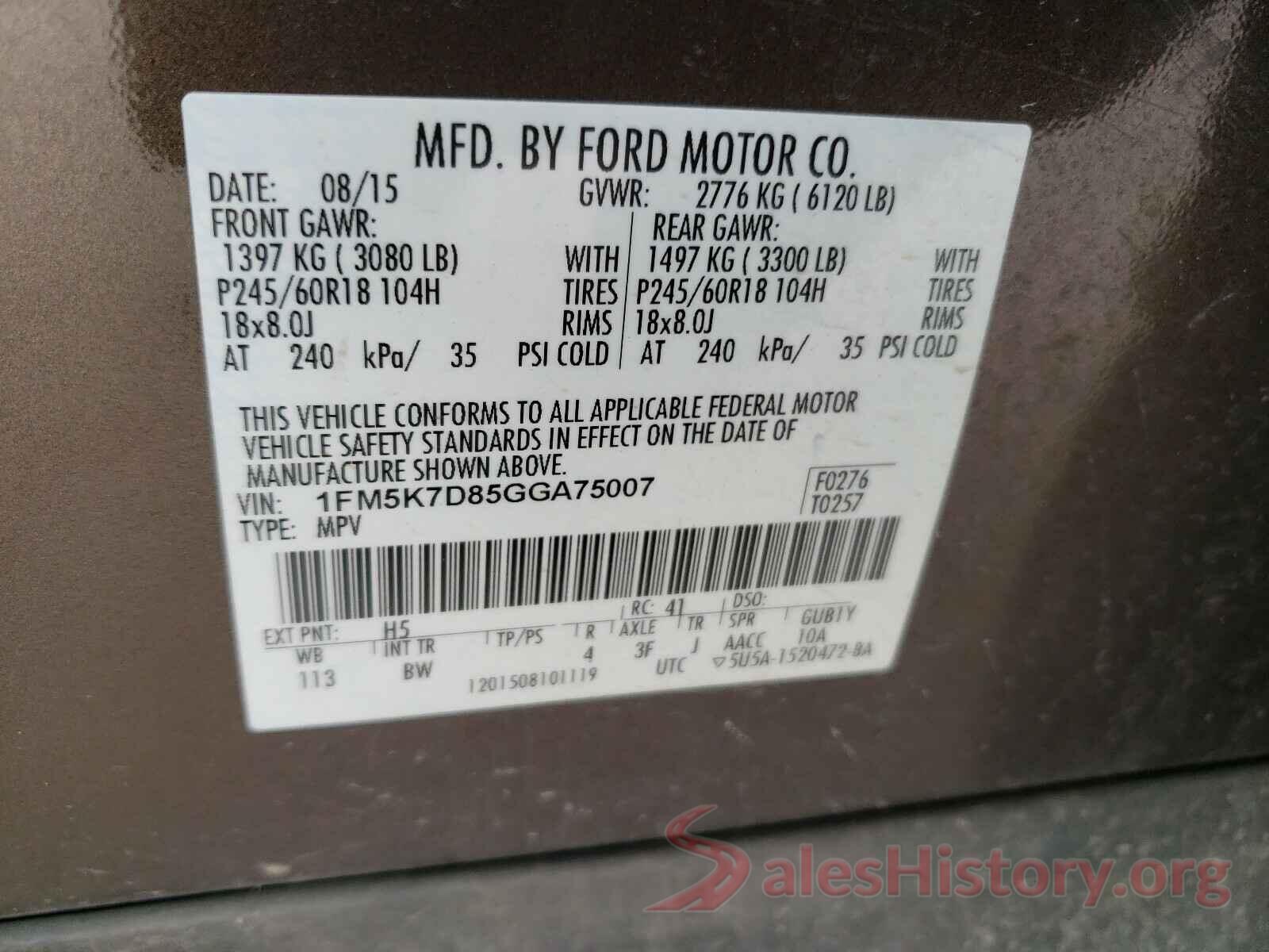 1FM5K7D85GGA75007 2016 FORD EXPLORER