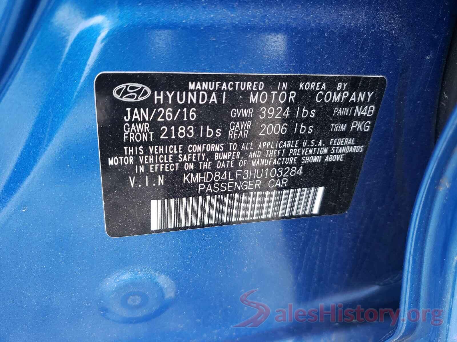 KMHD84LF3HU103284 2017 HYUNDAI ELANTRA