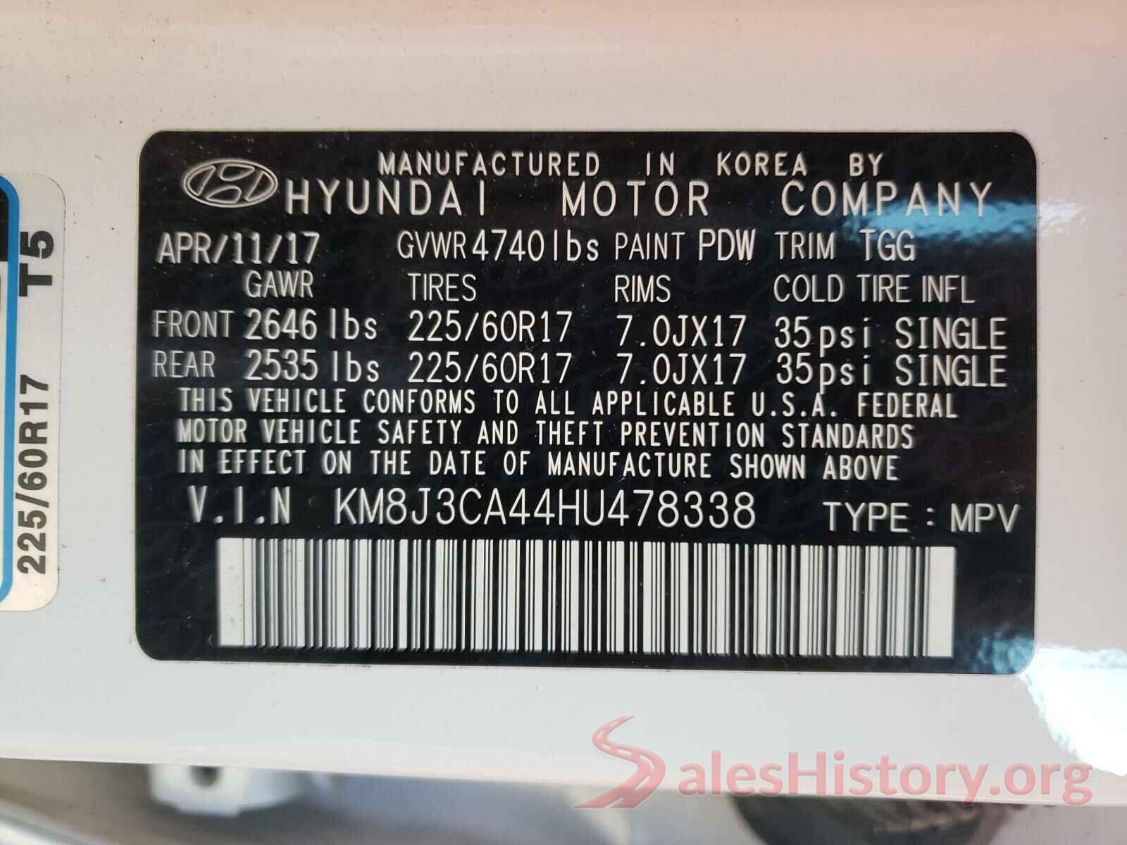 KM8J3CA44HU478338 2017 HYUNDAI TUCSON