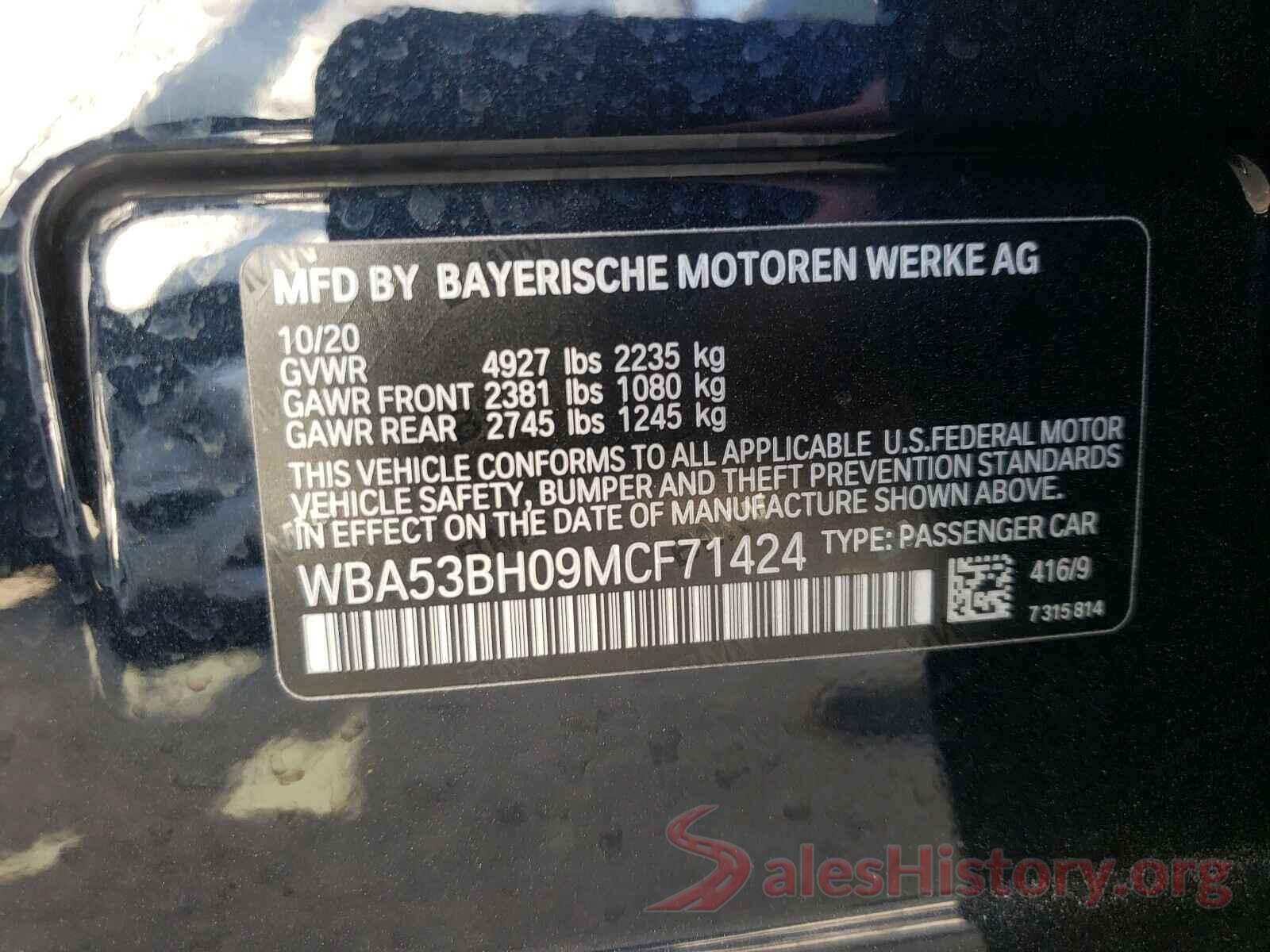 WBA53BH09MCF71424 2021 BMW 5 SERIES