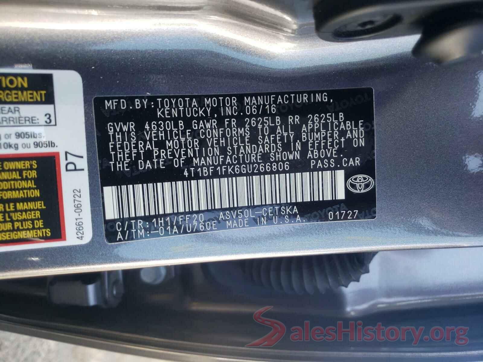 4T1BF1FK6GU266806 2016 TOYOTA CAMRY