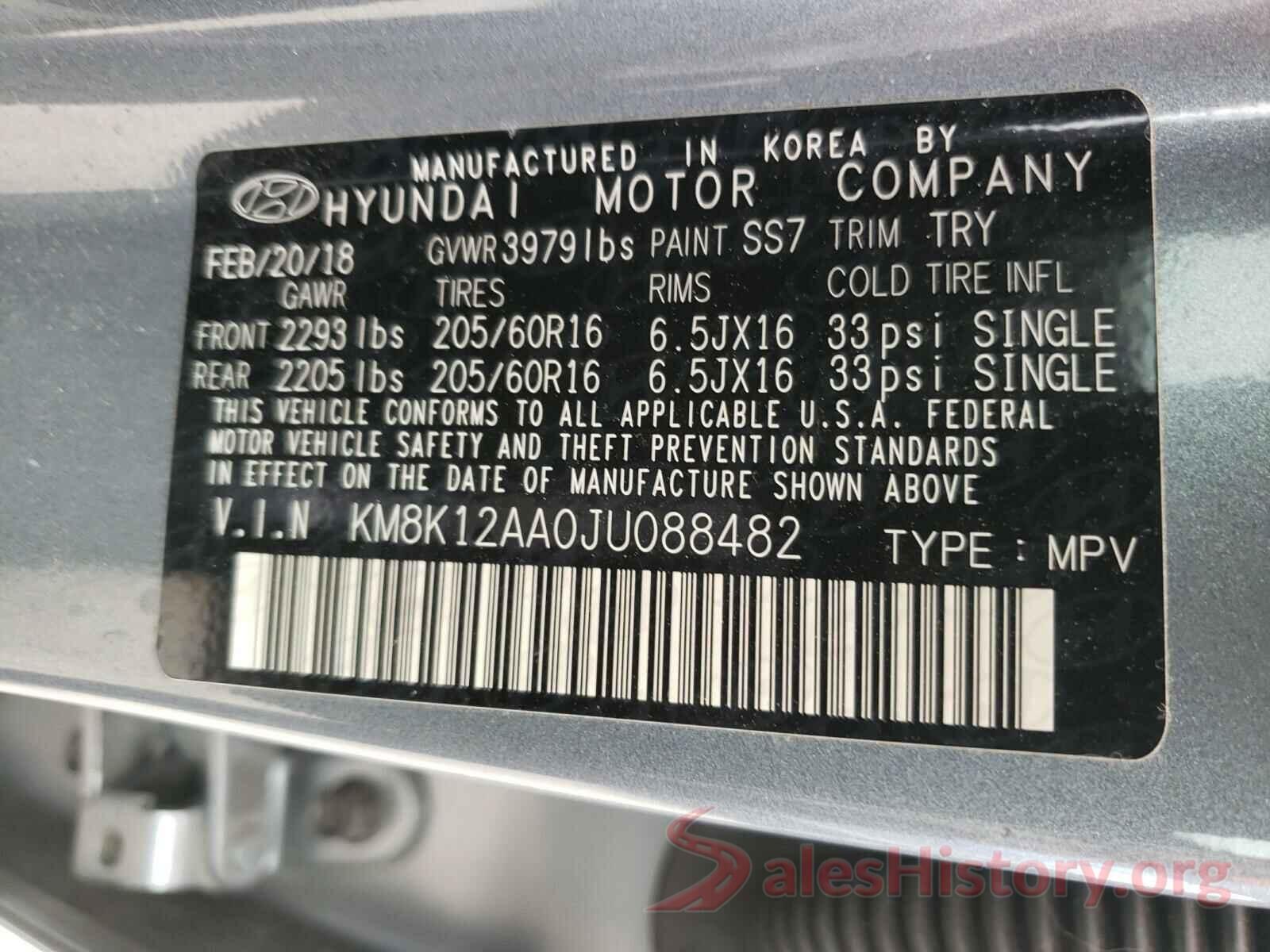 KM8K12AA0JU088482 2018 HYUNDAI KONA