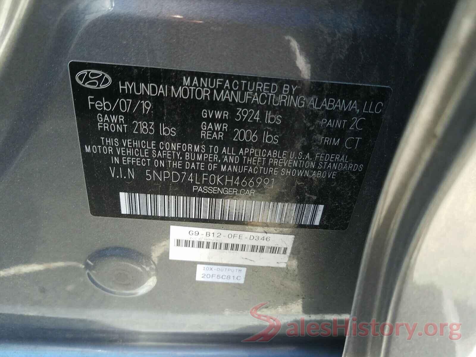 5NPD74LF0KH466991 2019 HYUNDAI ELANTRA