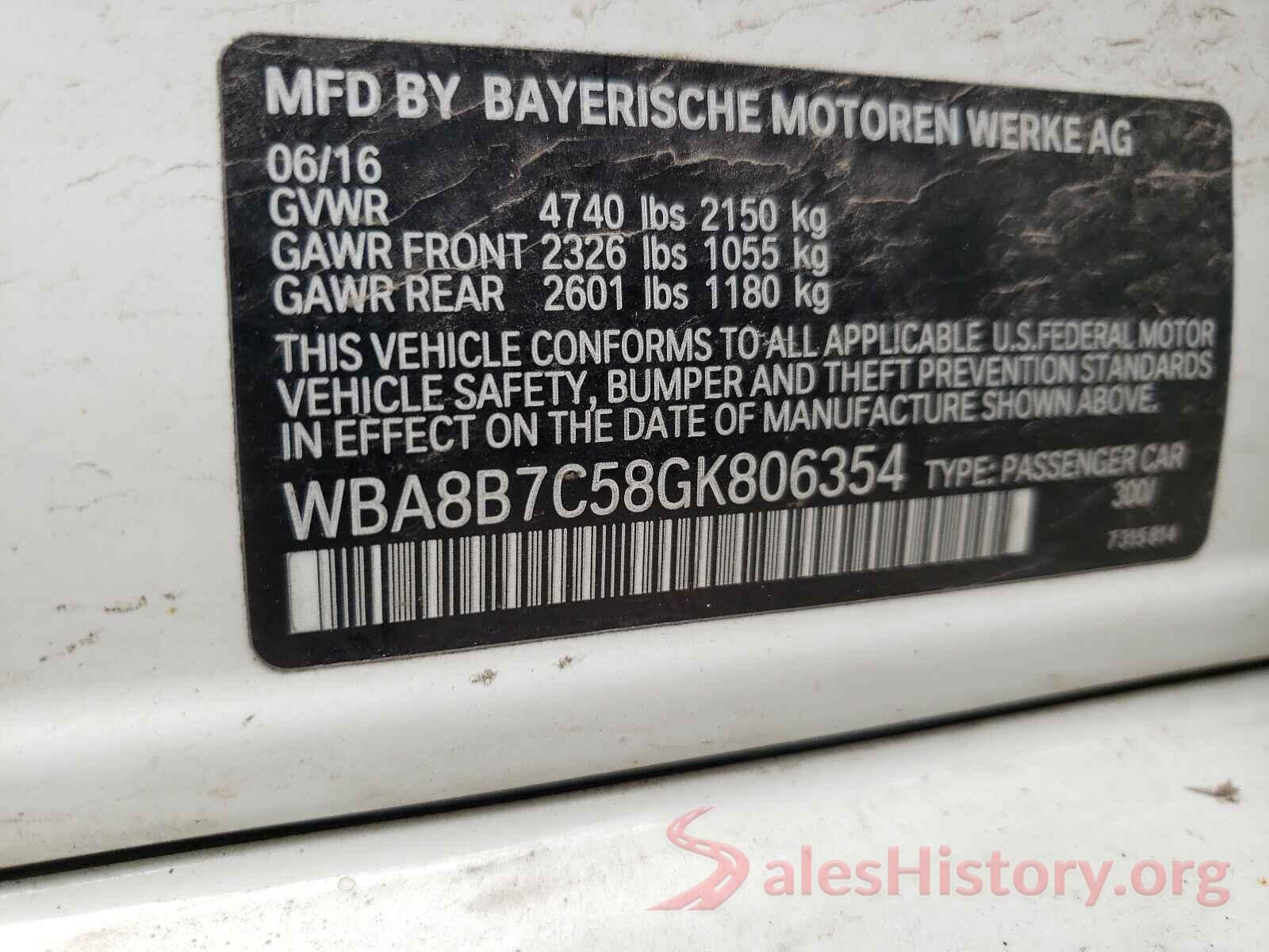 WBA8B7C58GK806354 2016 BMW 3 SERIES