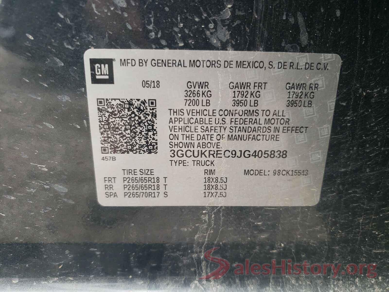 3GCUKREC9JG405838 2018 CHEVROLET SILVERADO