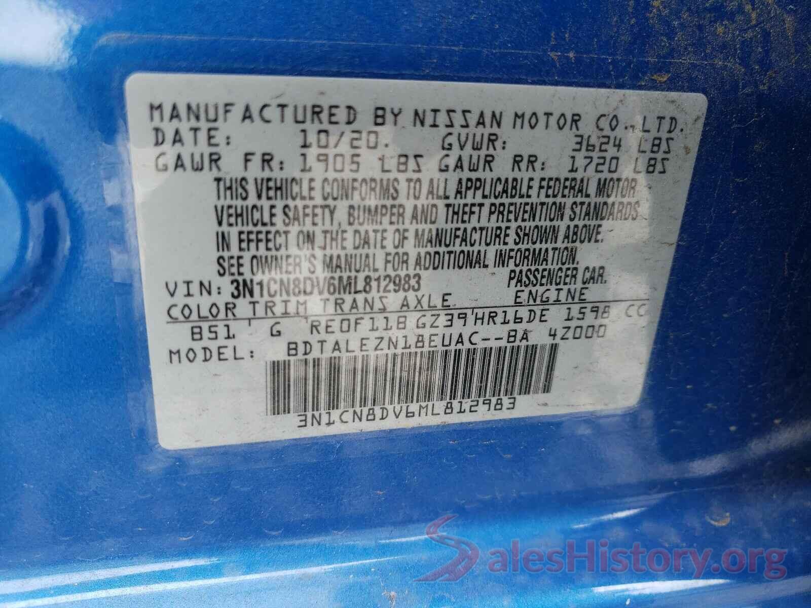 3N1CN8DV6ML812983 2021 NISSAN VERSA