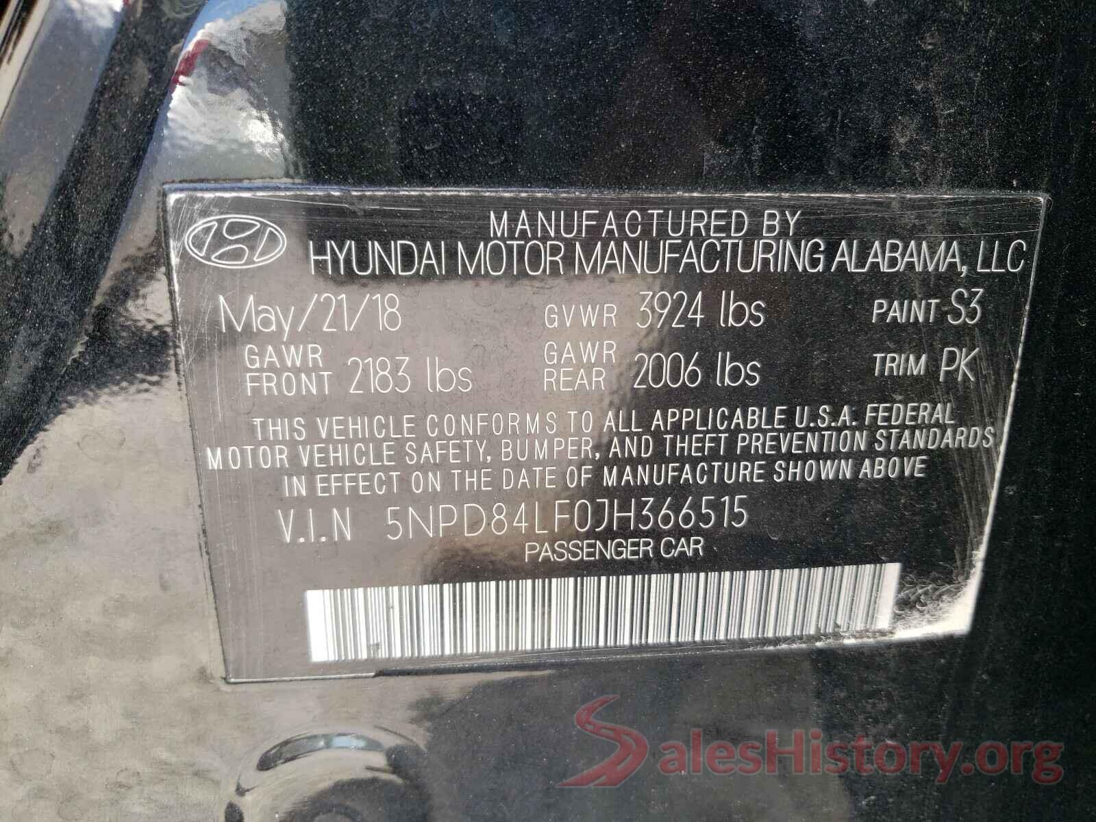 5NPD84LF0JH366515 2018 HYUNDAI ELANTRA