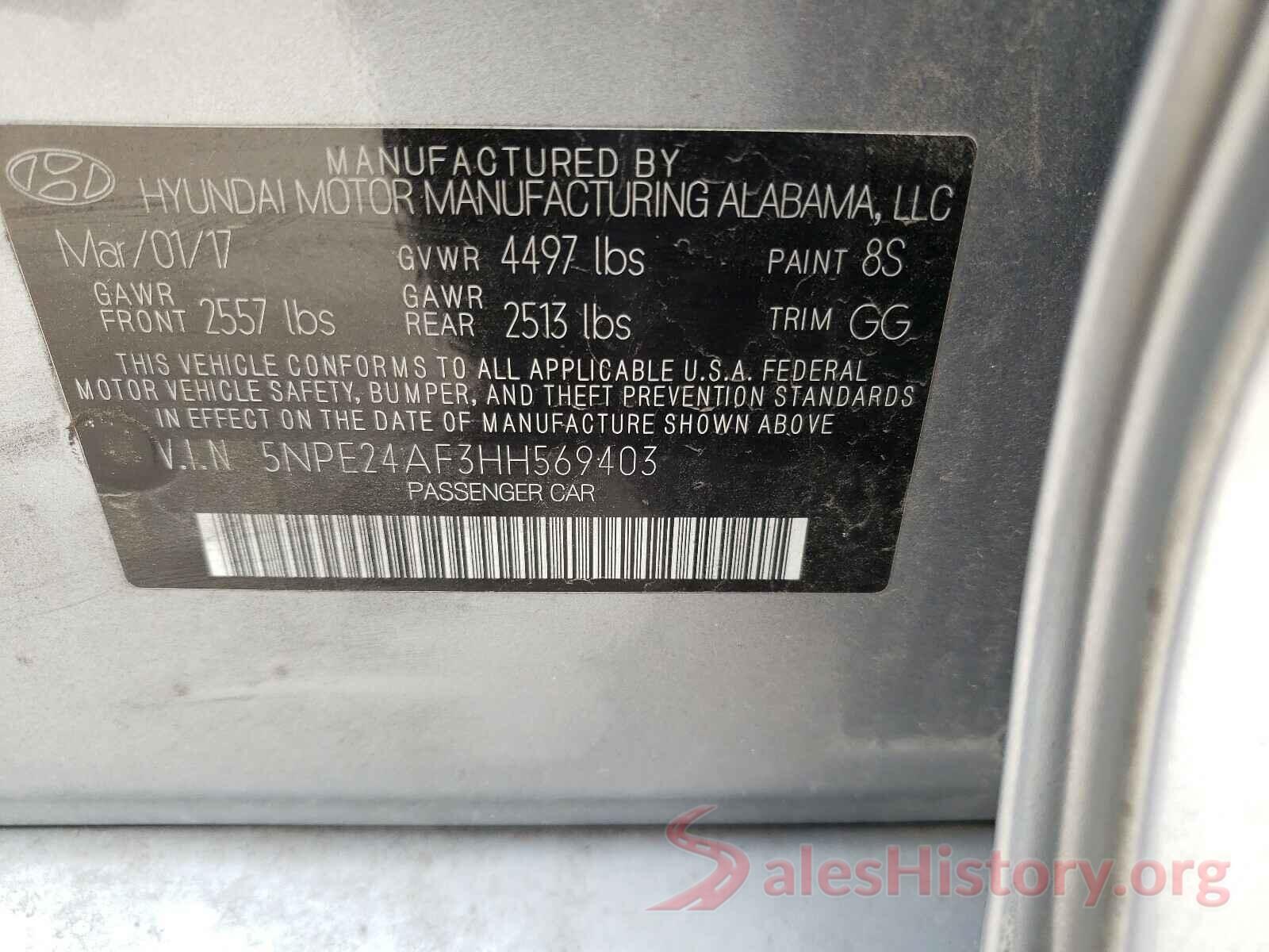 5NPE24AF3HH569403 2017 HYUNDAI SONATA