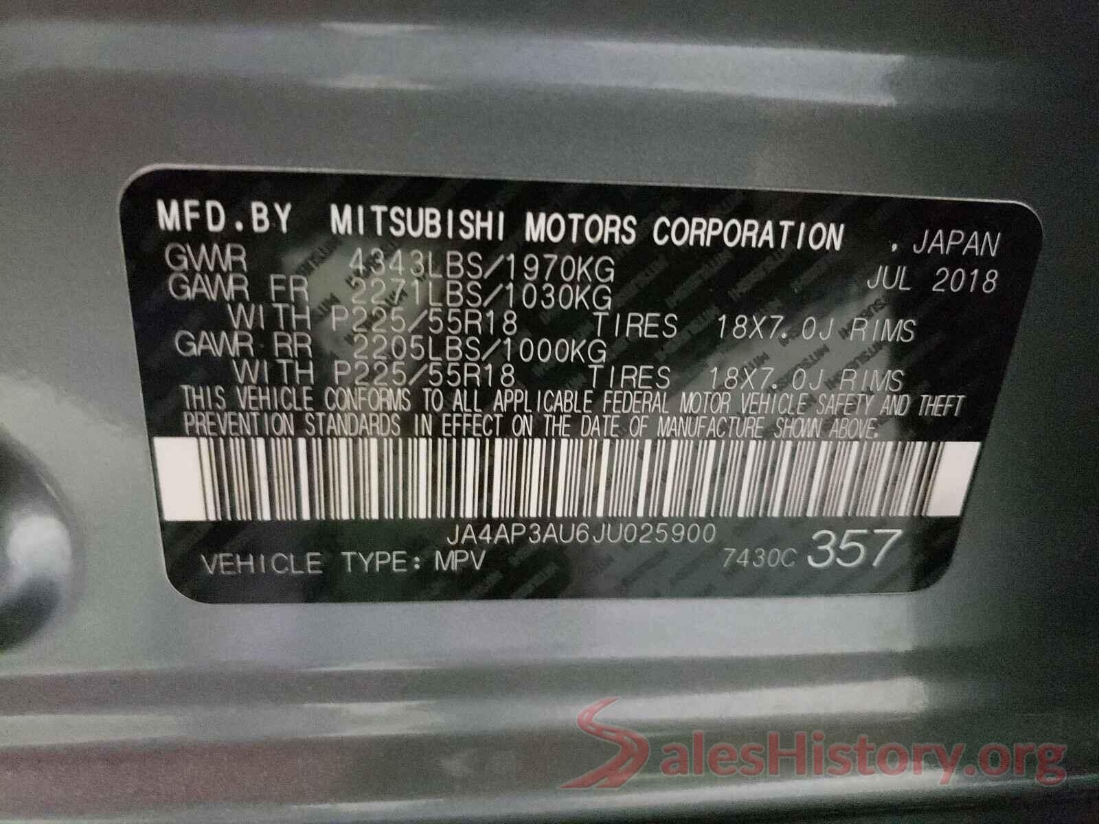 JA4AP3AU6JU025900 2018 MITSUBISHI OUTLANDER