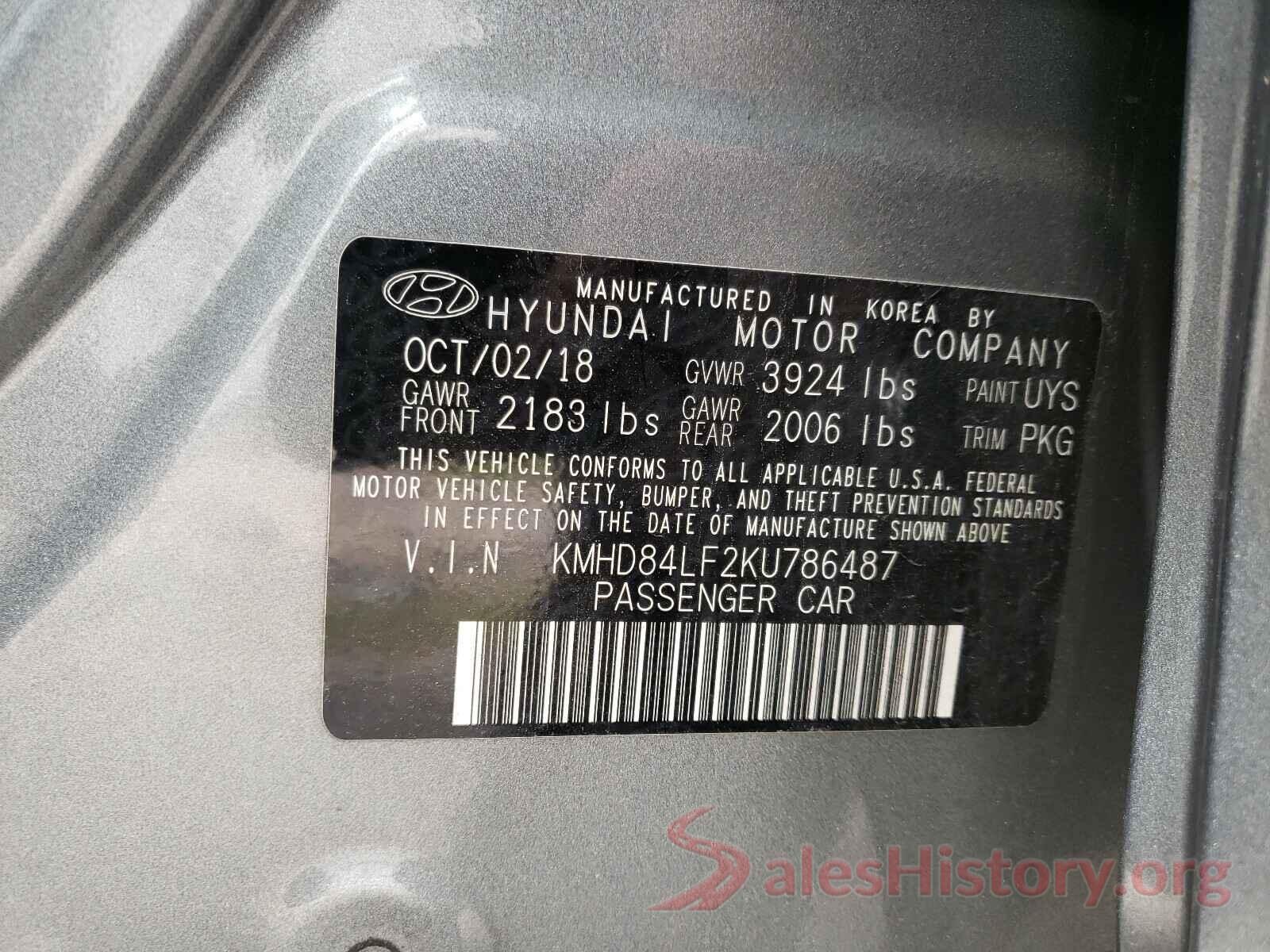 KMHD84LF2KU786487 2019 HYUNDAI ELANTRA