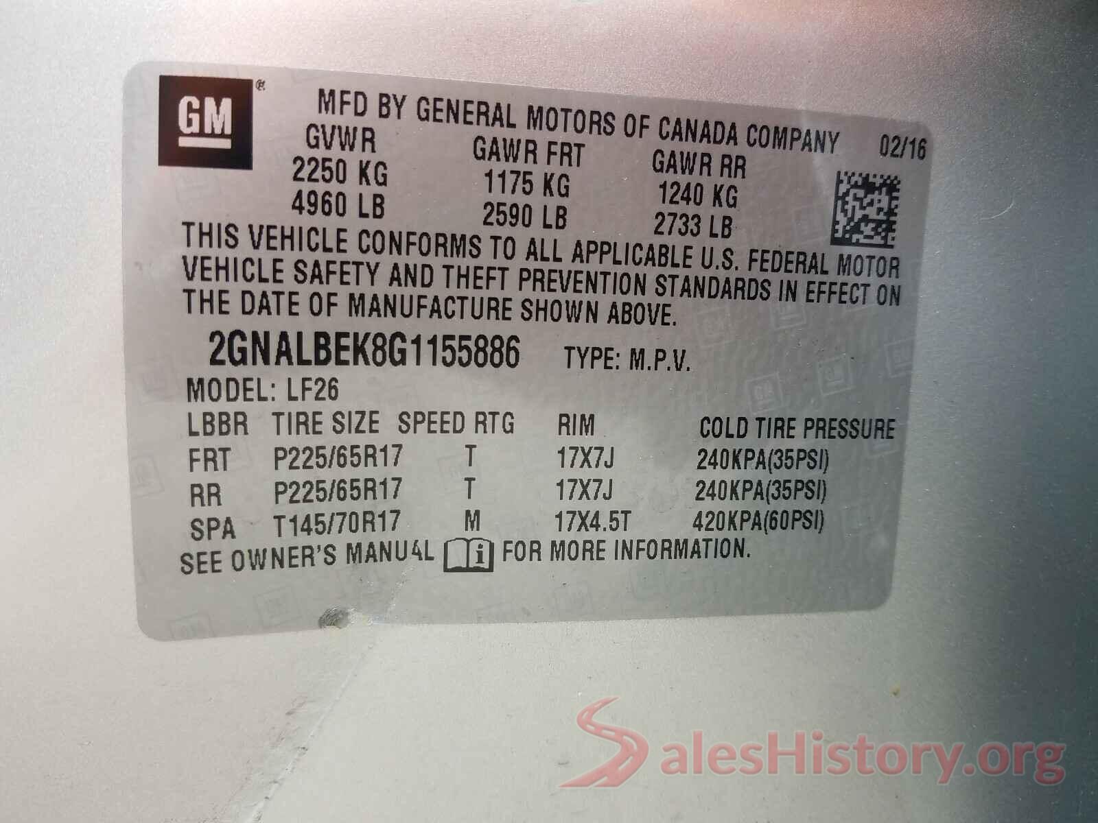 2GNALBEK8G1155886 2016 CHEVROLET EQUINOX