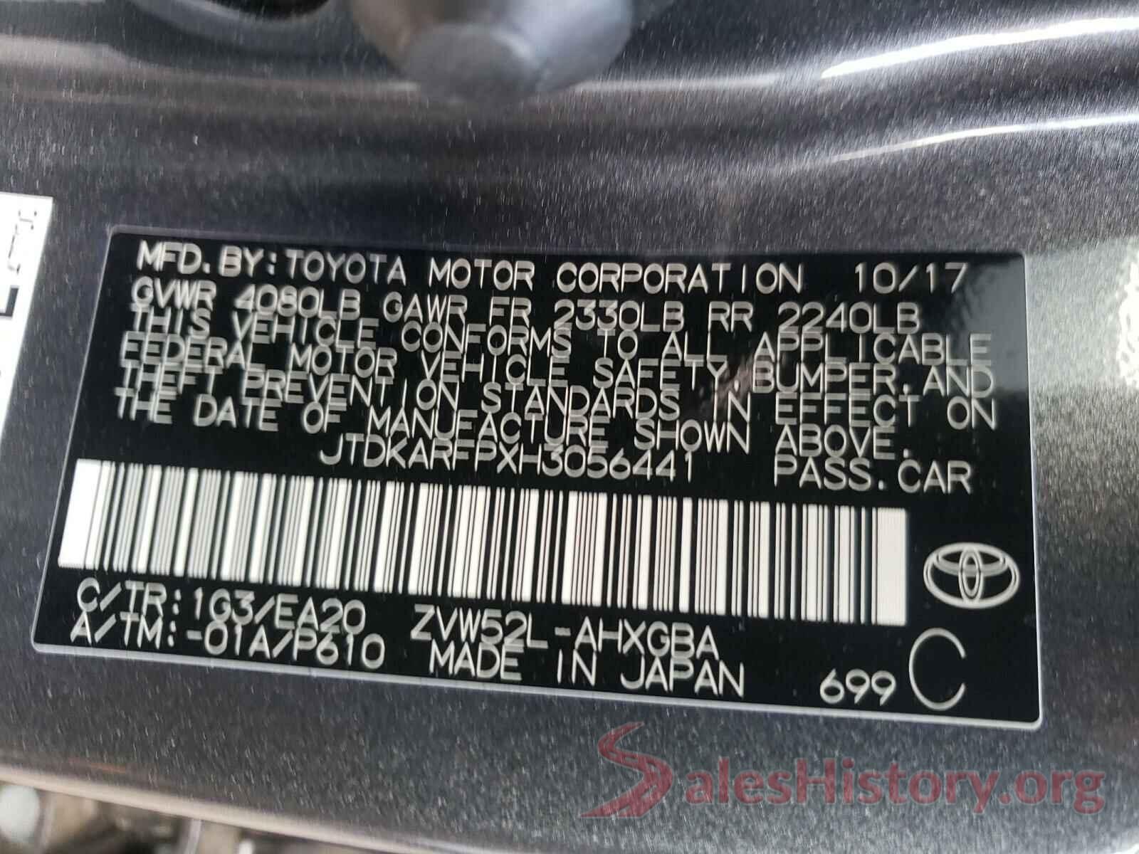 JTDKARFPXH3056441 2017 TOYOTA PRIUS