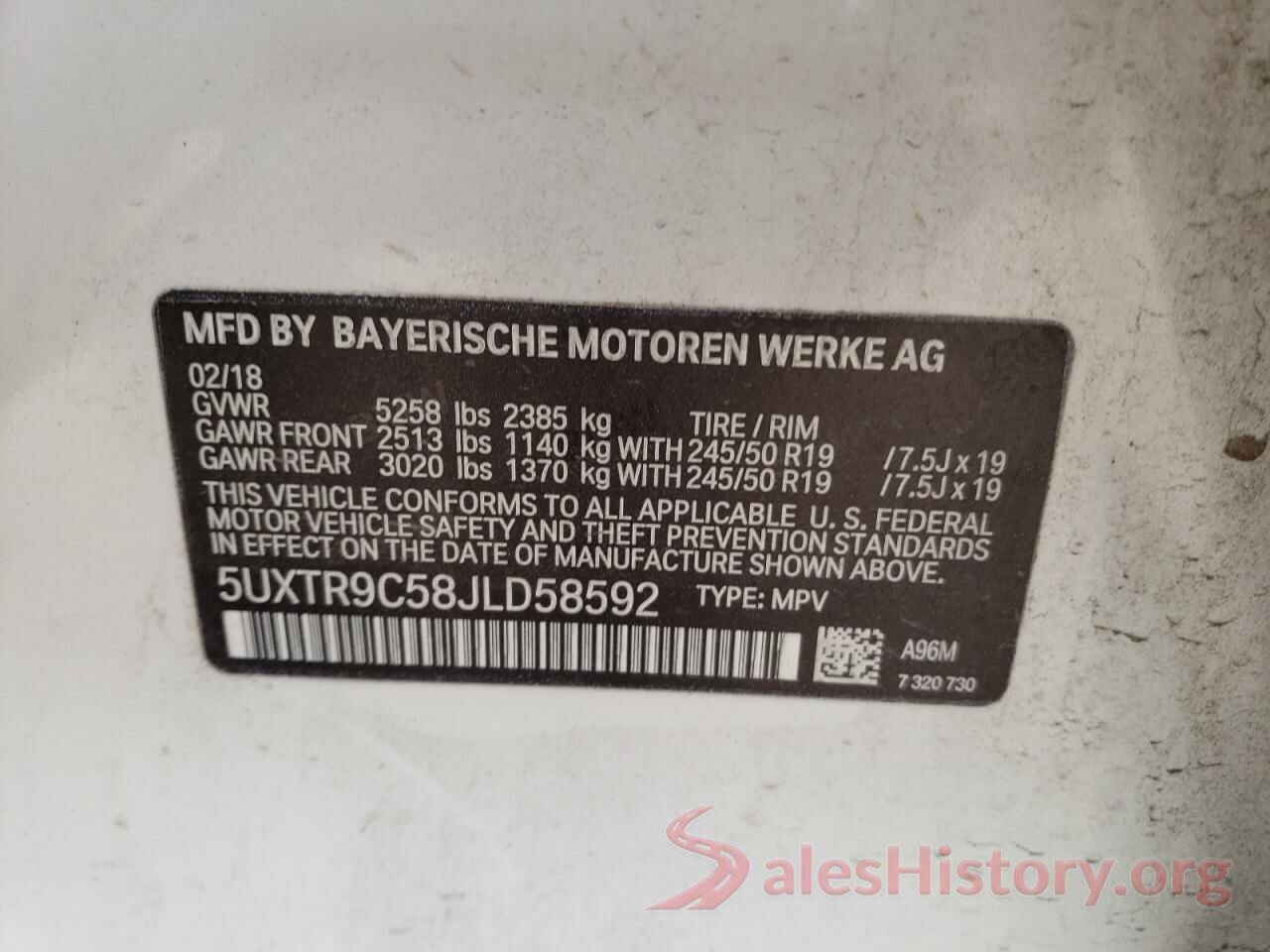 5UXTR9C58JLD58592 2018 BMW X3