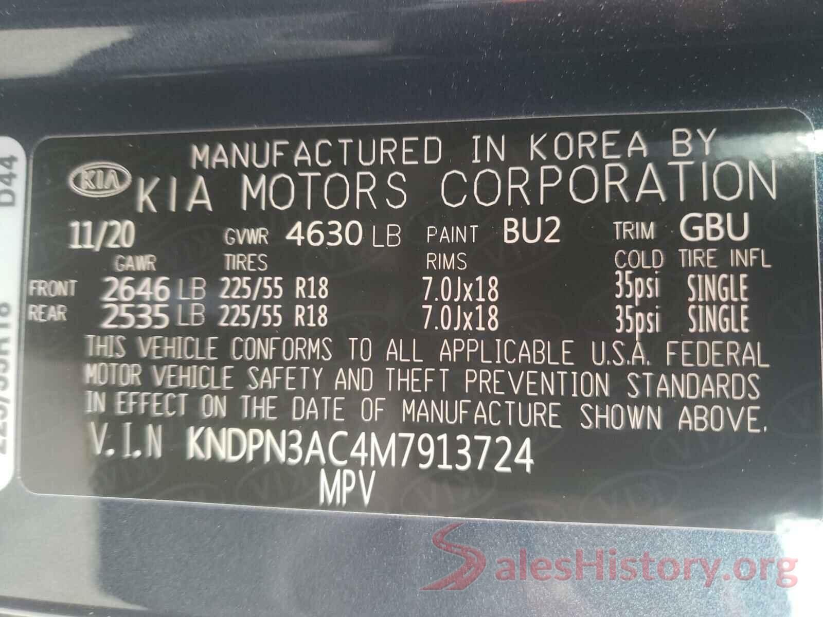 KNDPN3AC4M7913724 2021 KIA SPORTAGE