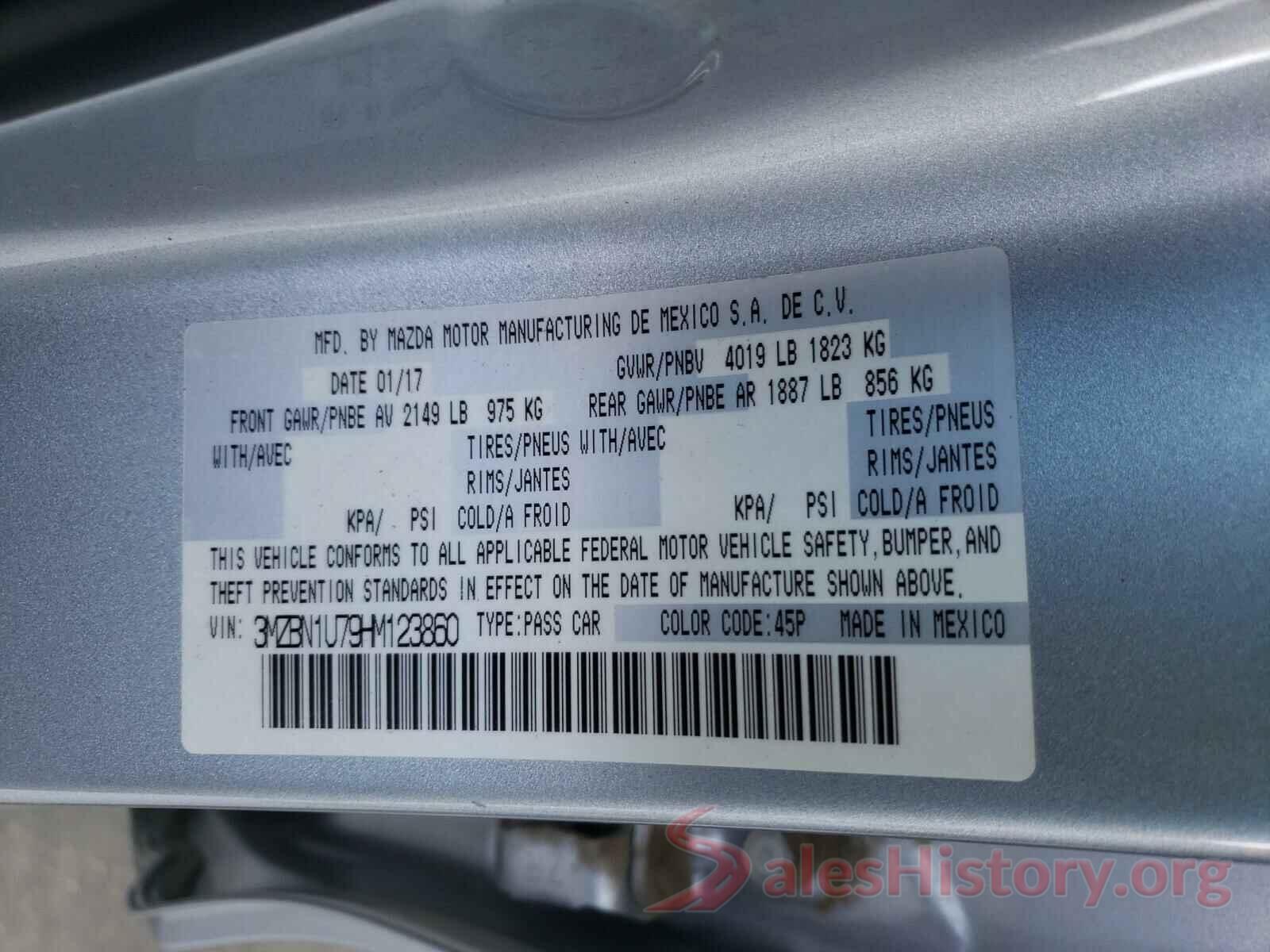 3MZBN1U79HM123860 2017 MAZDA 3