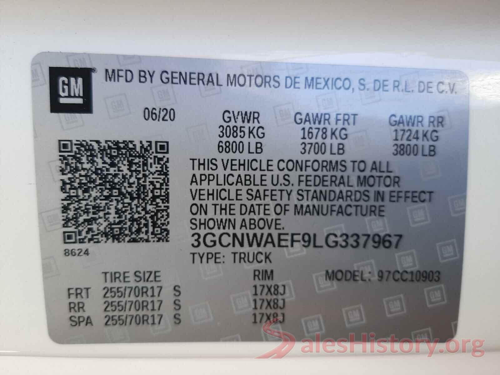 3GCNWAEF9LG337967 2020 CHEVROLET SILVERADO