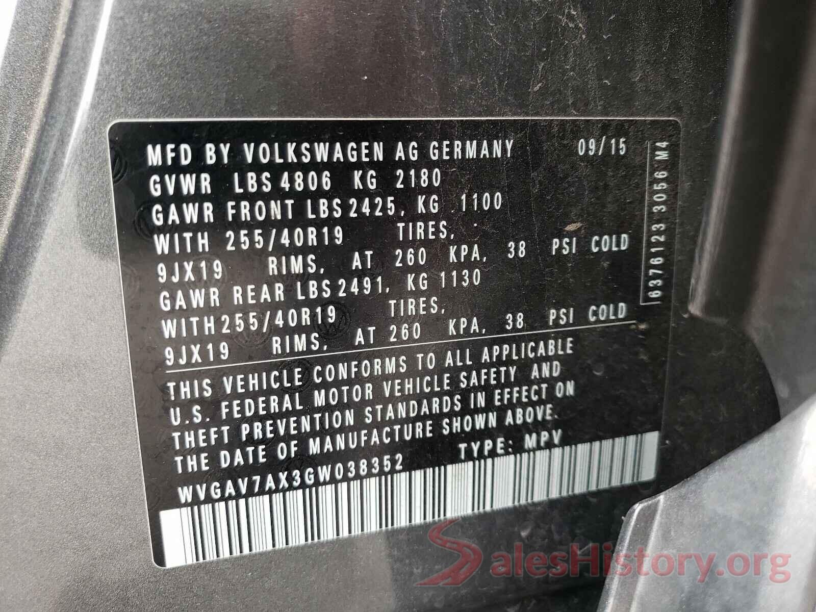 WVGAV7AX3GW038352 2016 VOLKSWAGEN TIGUAN