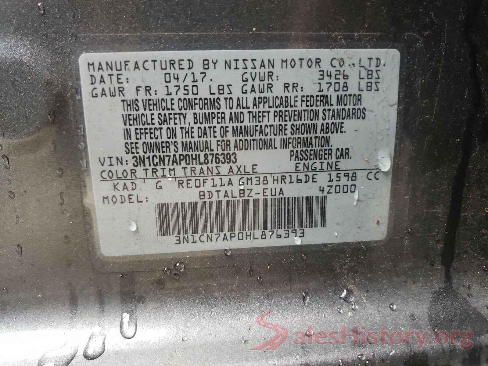 3N1CN7AP0HL876393 2017 NISSAN VERSA