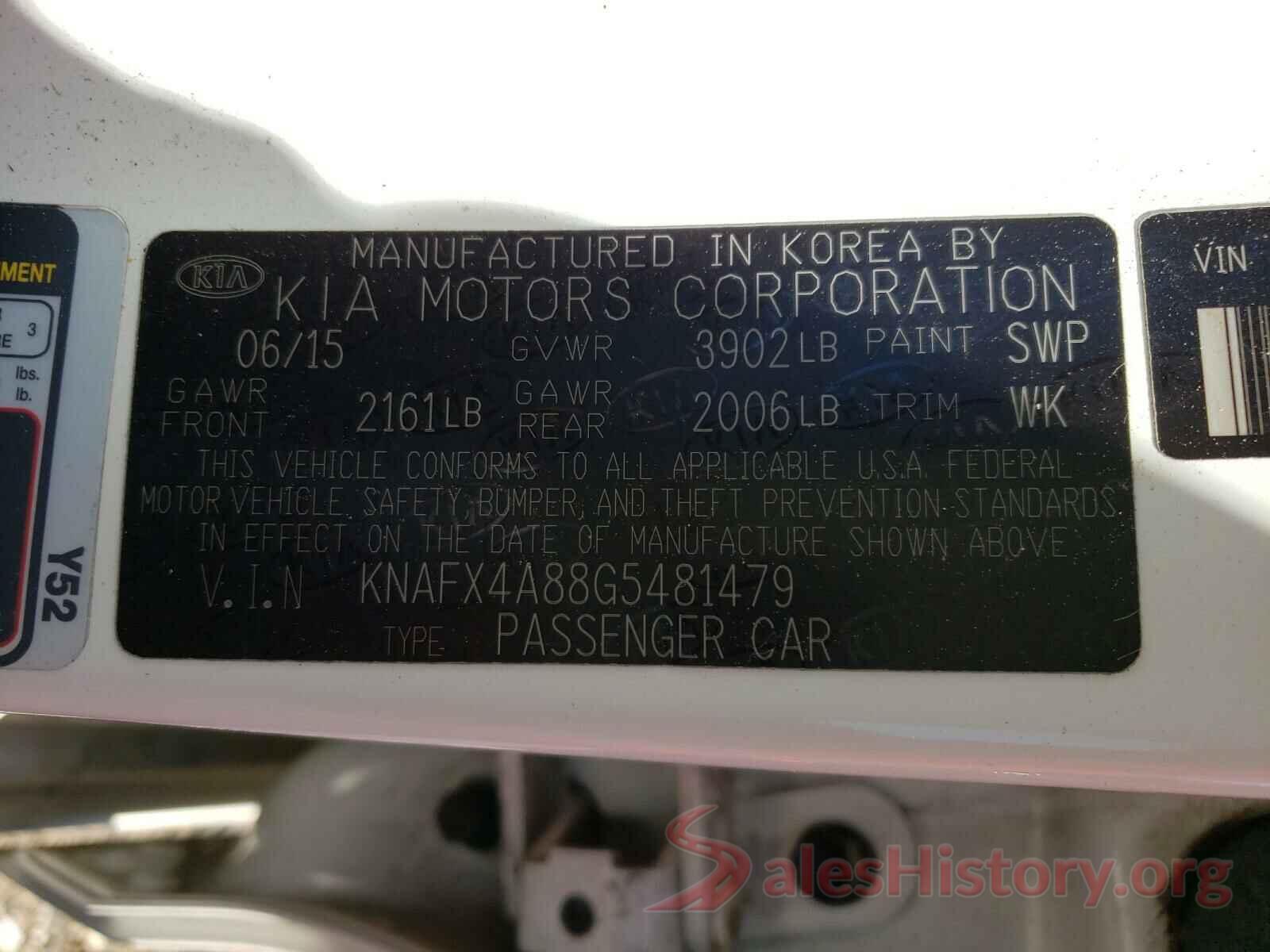 KNAFX4A88G5481479 2016 KIA FORTE