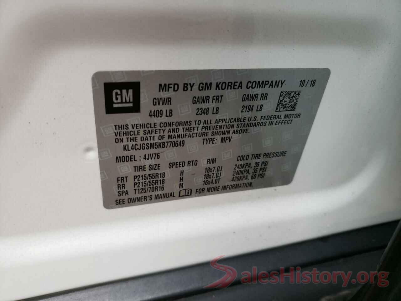 KL4CJGSM5KB770649 2019 BUICK ENCORE