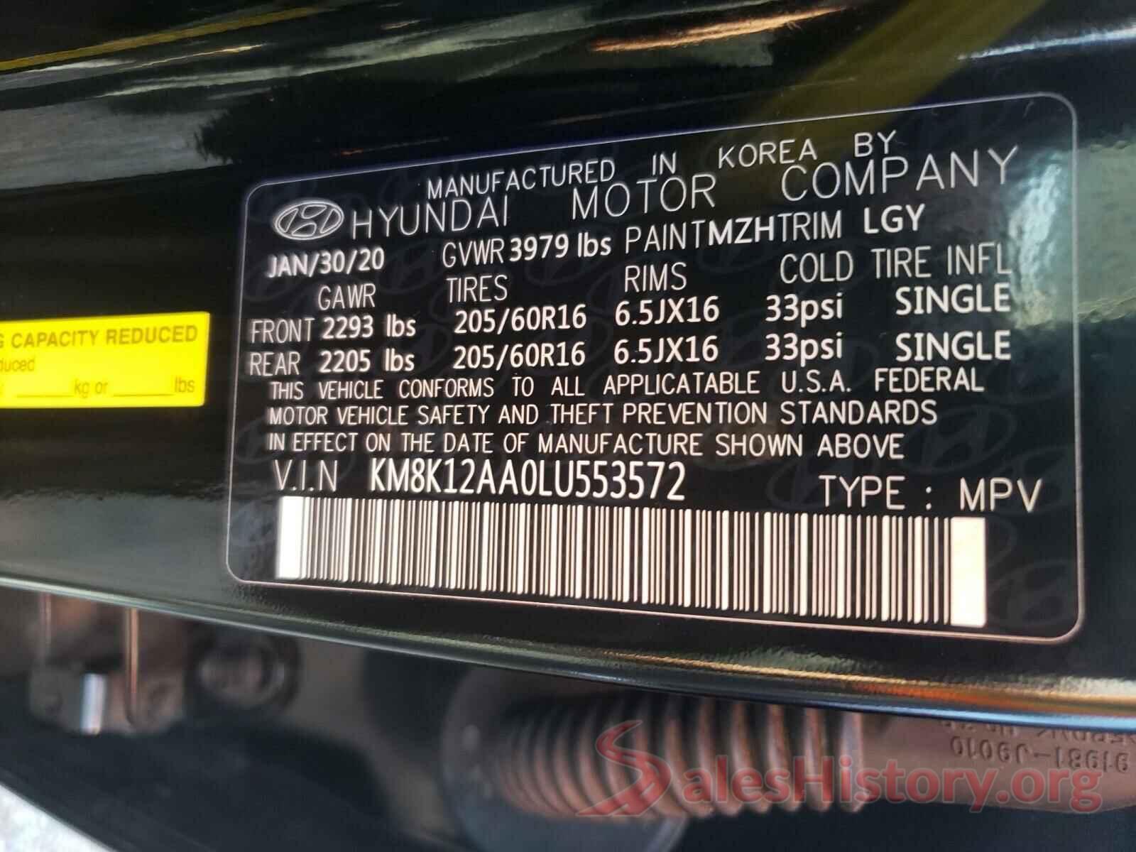 KM8K12AA0LU553572 2020 HYUNDAI KONA