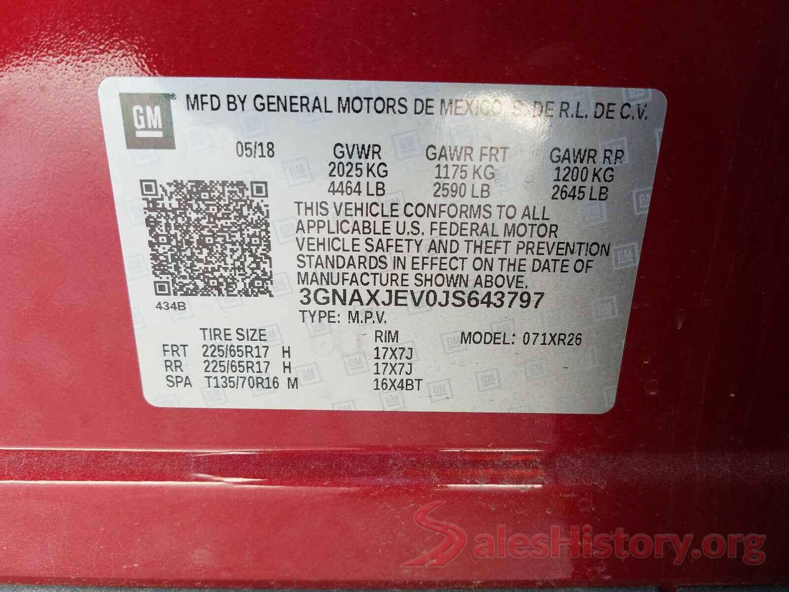 3GNAXJEV0JS643797 2018 CHEVROLET EQUINOX