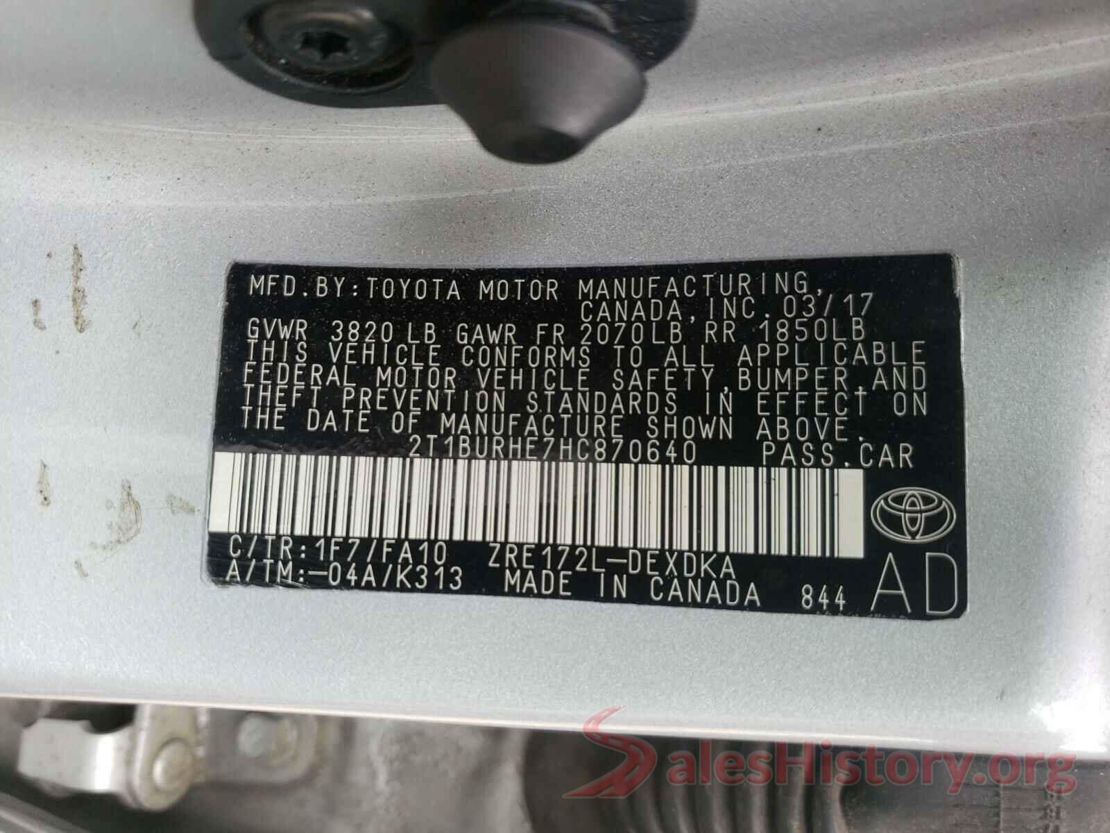 2T1BURHE7HC870640 2017 TOYOTA COROLLA