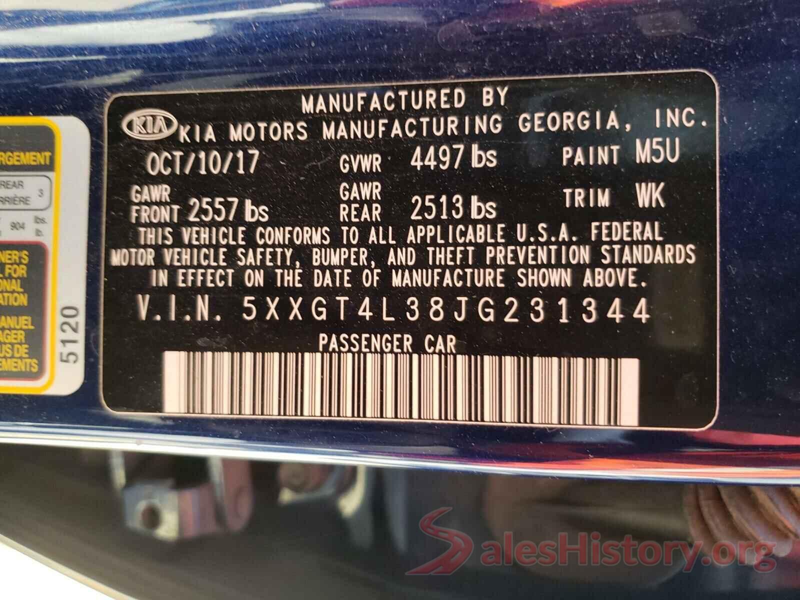 5XXGT4L38JG231344 2018 KIA OPTIMA