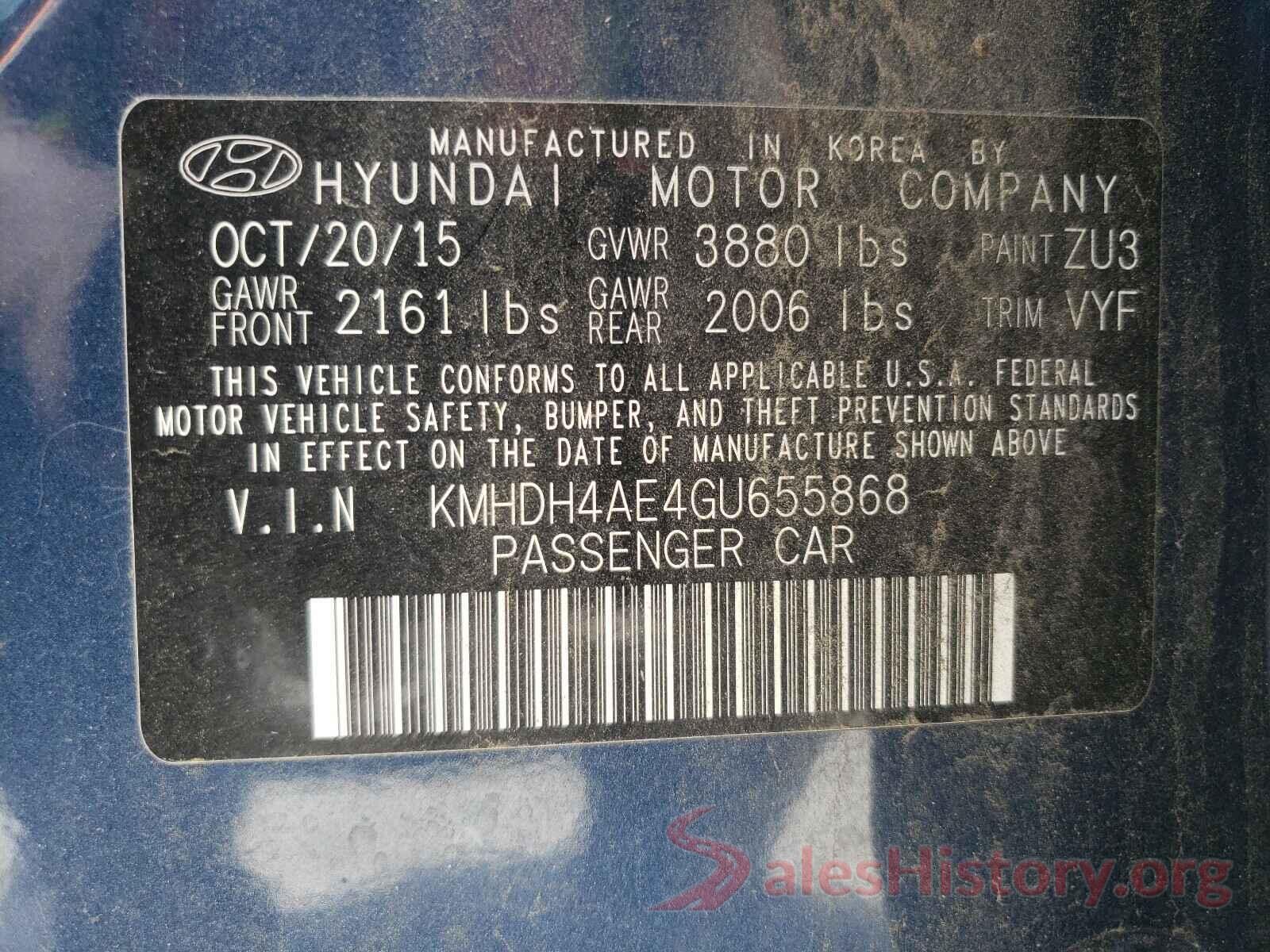 KMHDH4AE4GU655868 2016 HYUNDAI ELANTRA