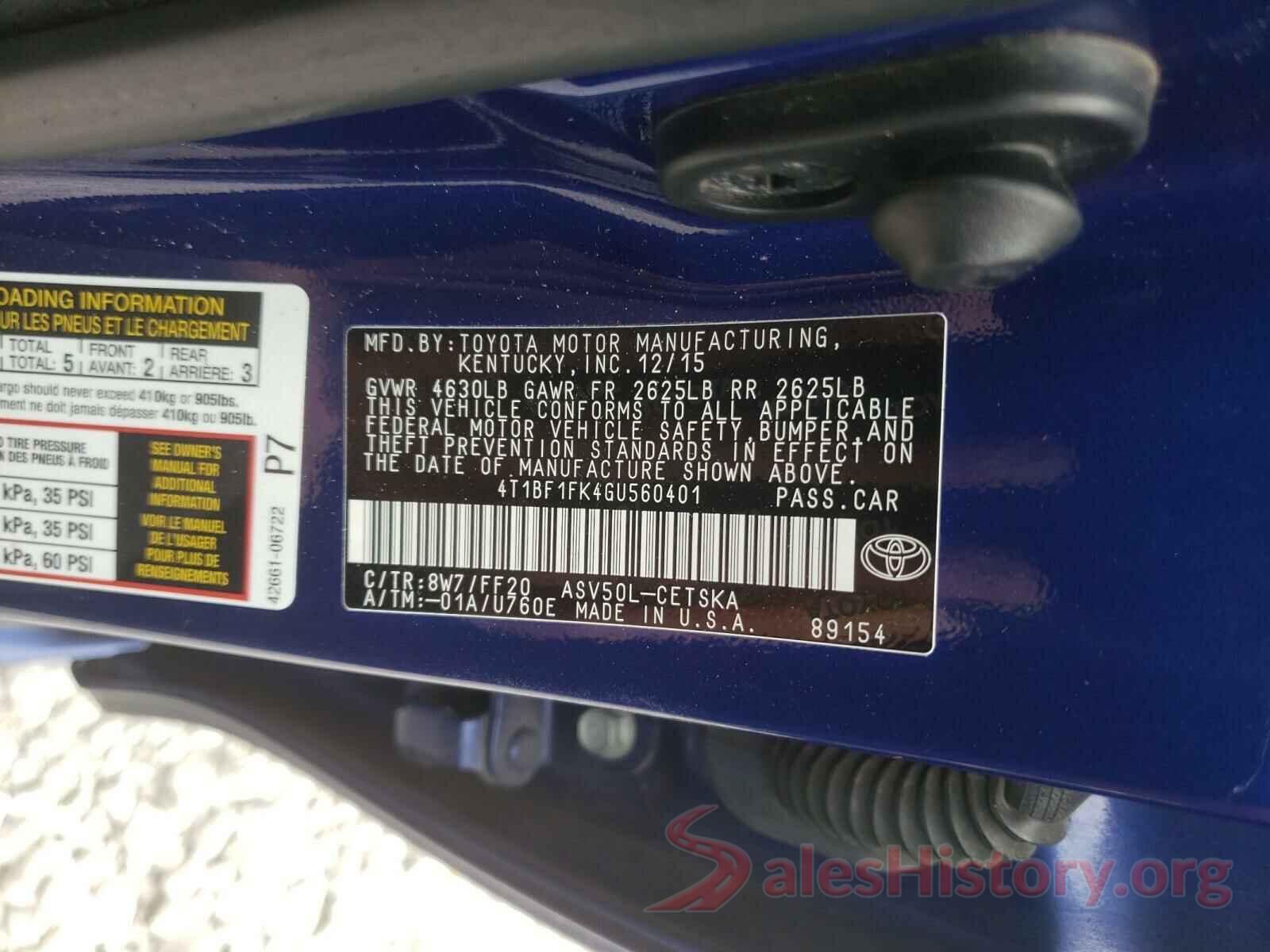 4T1BF1FK4GU560401 2016 TOYOTA CAMRY