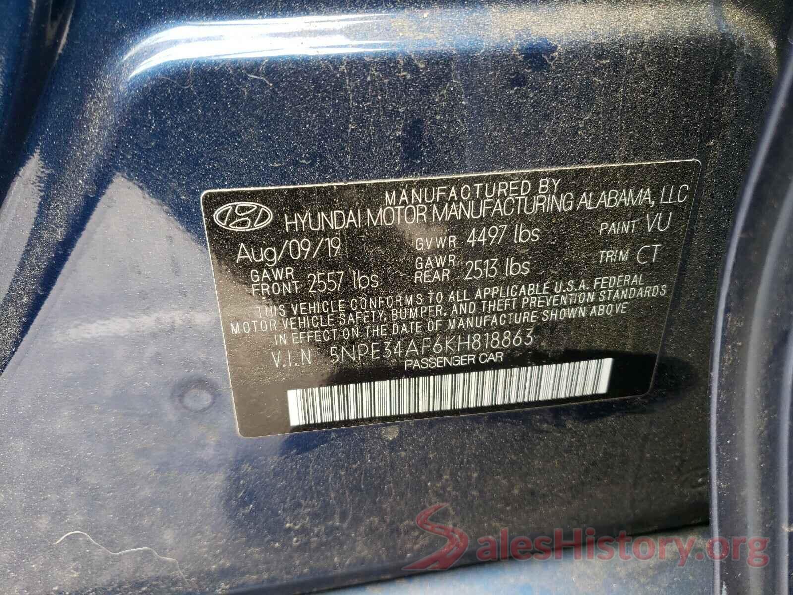 5NPE34AF6KH818863 2019 HYUNDAI SONATA