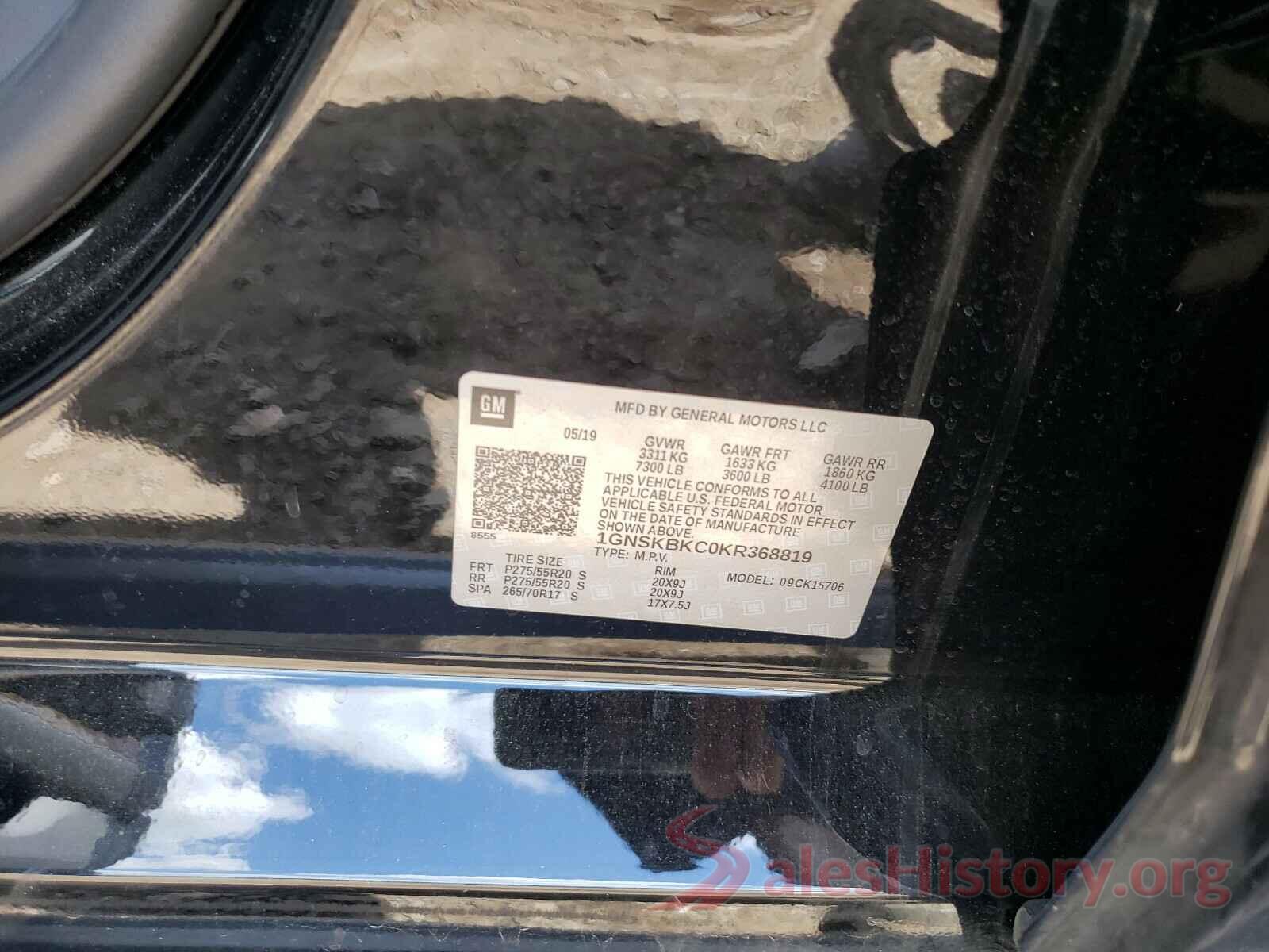 1GNSKBKC0KR368819 2019 CHEVROLET TAHOE