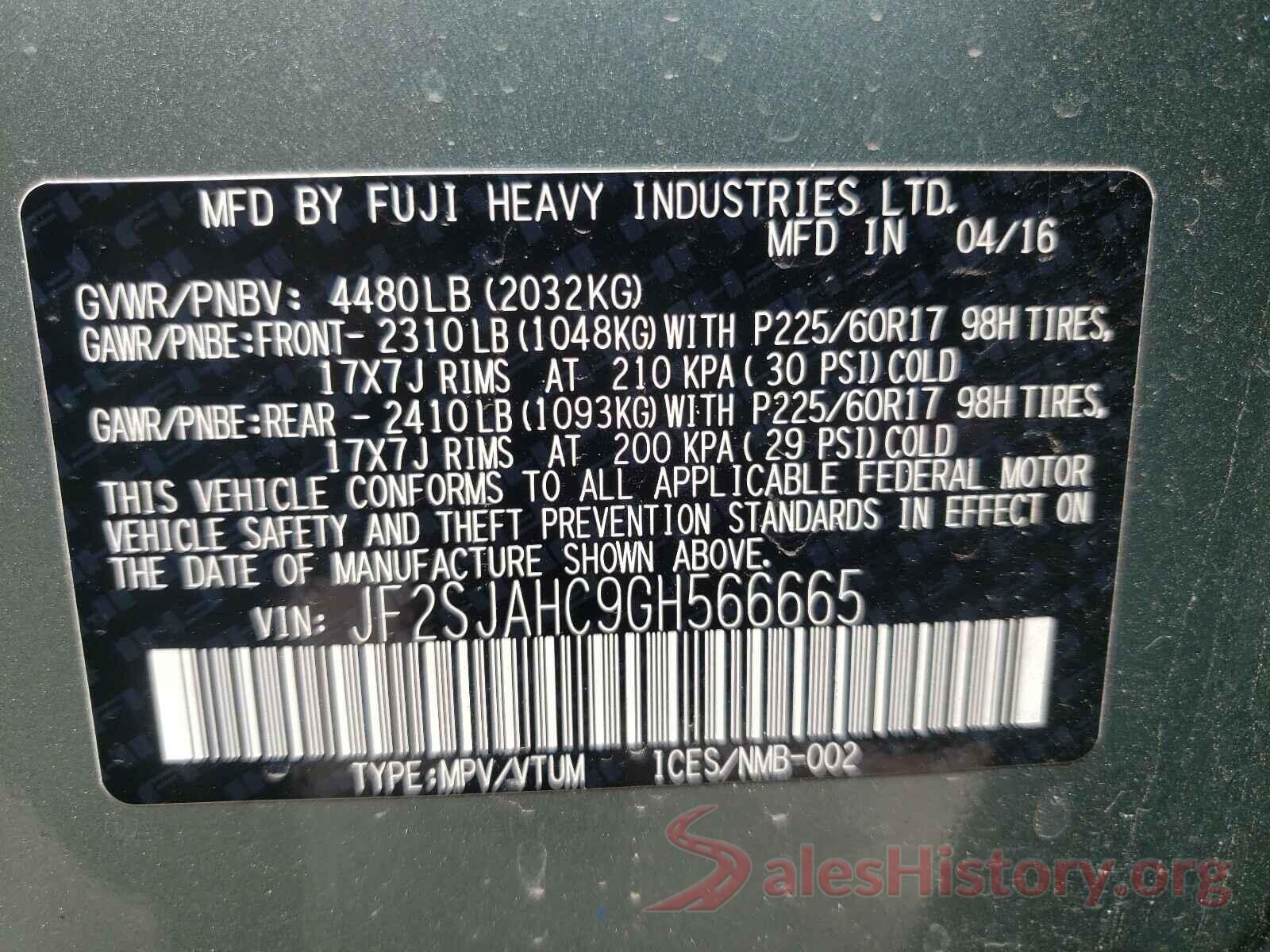 JF2SJAHC9GH566665 2016 SUBARU FORESTER