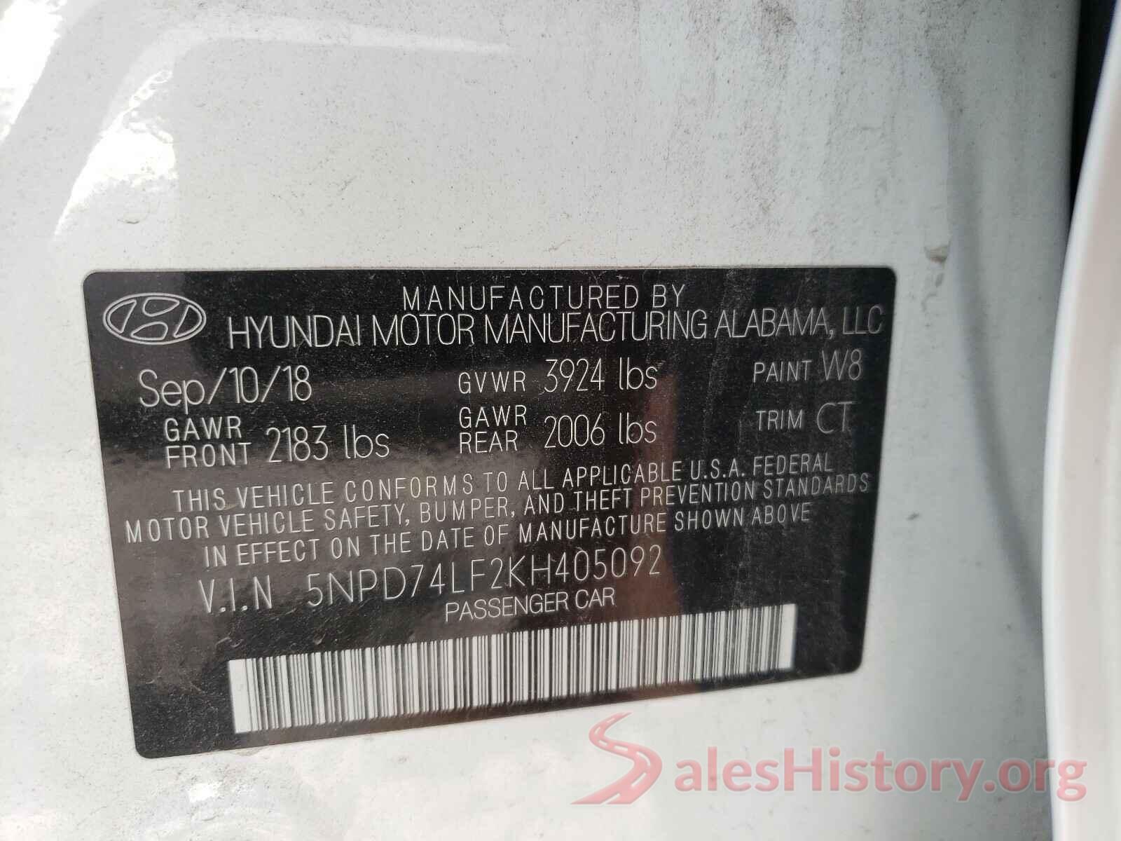 5NPD74LF2KH405092 2019 HYUNDAI ELANTRA