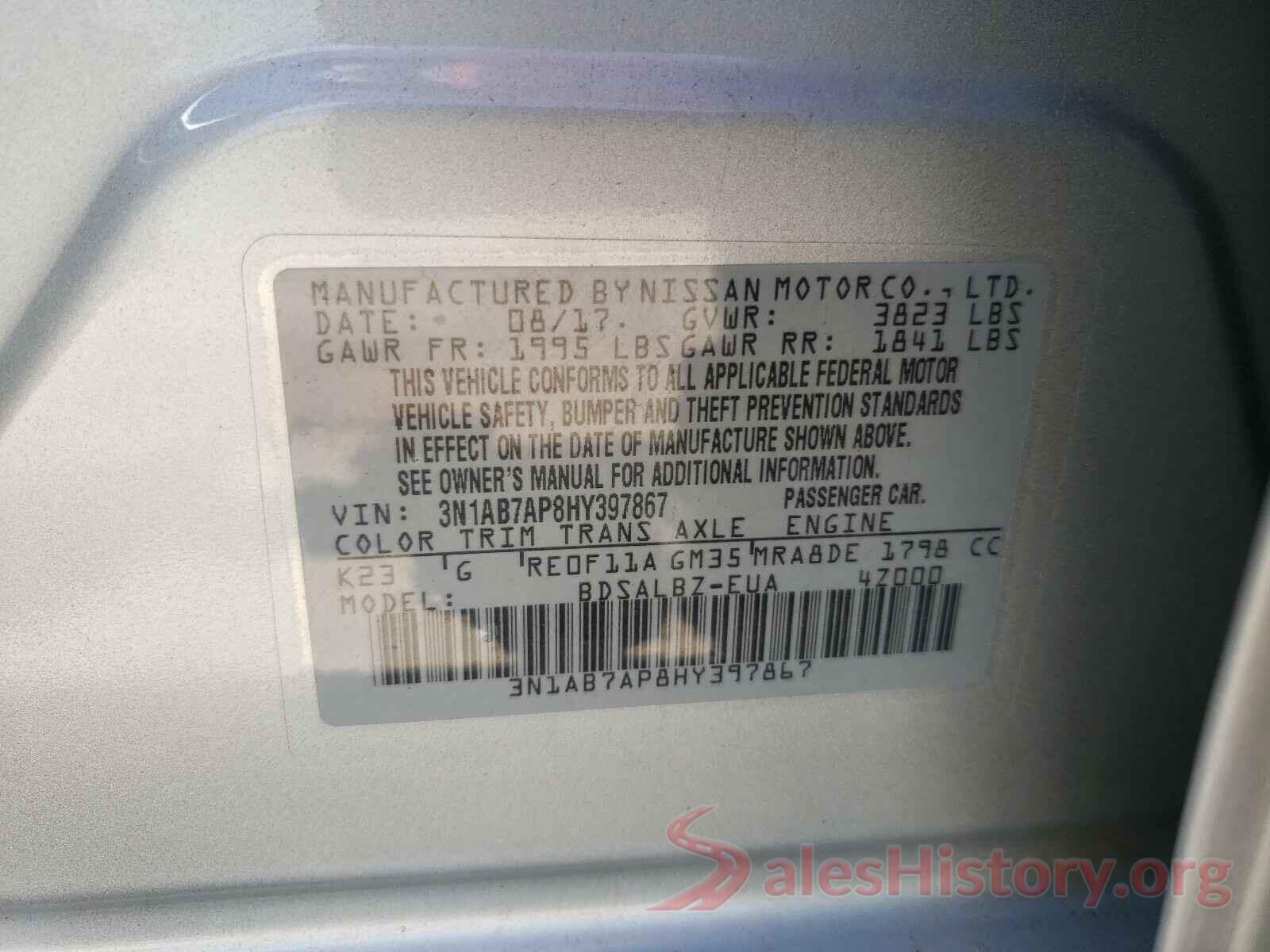 3N1AB7AP8HY397867 2017 NISSAN SENTRA