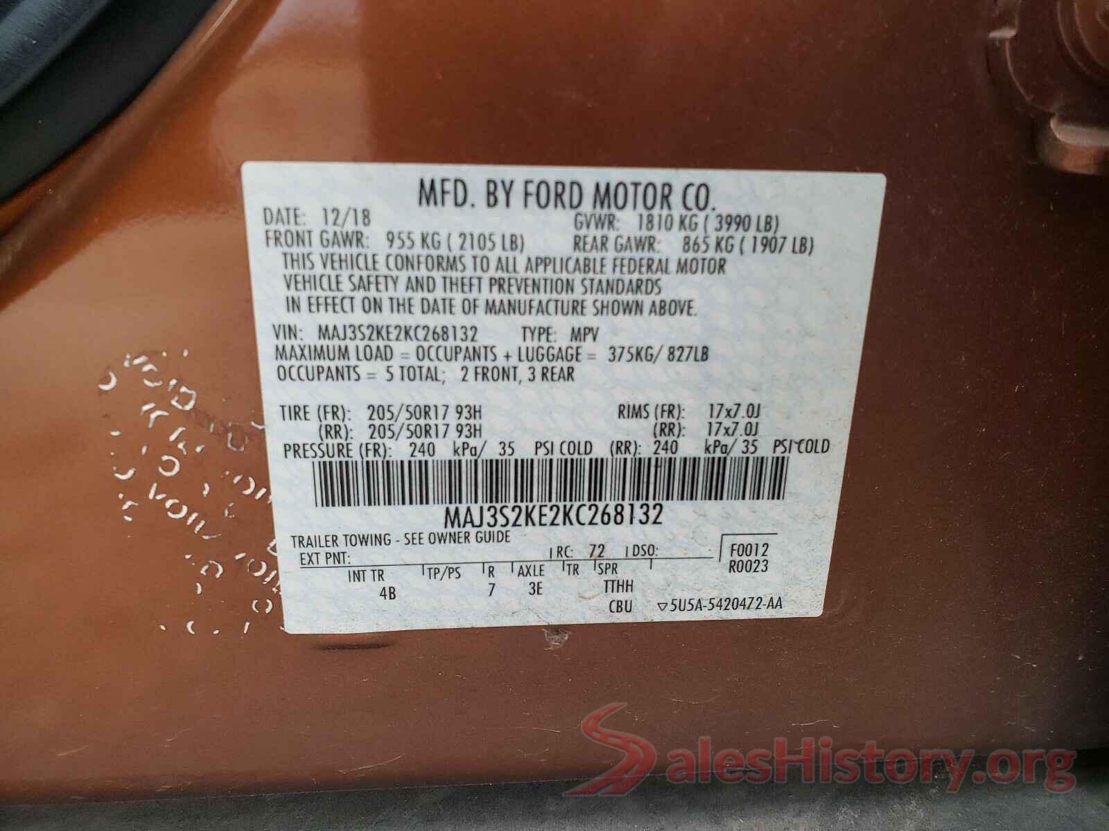 MAJ3S2KE2KC268132 2019 FORD ALL OTHER