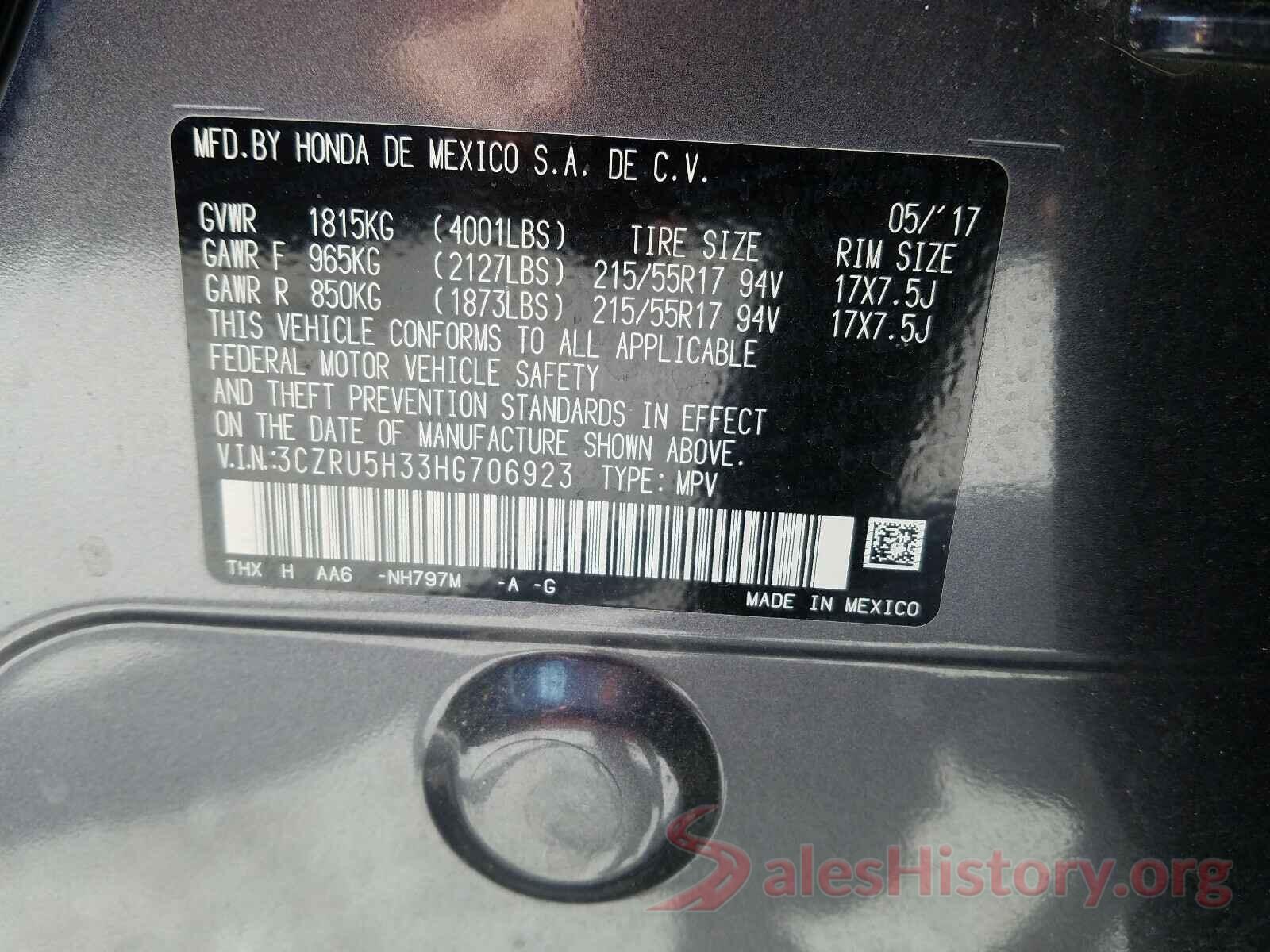 3CZRU5H33HG706923 2017 HONDA HR-V