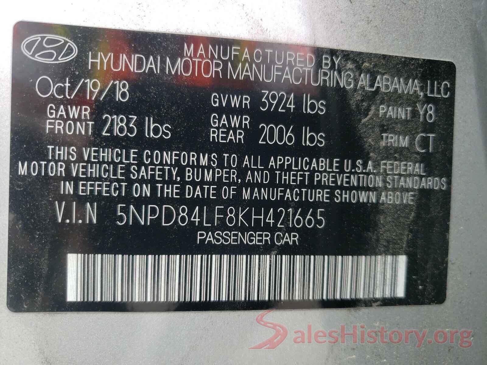 5NPD84LF8KH421665 2019 HYUNDAI ELANTRA