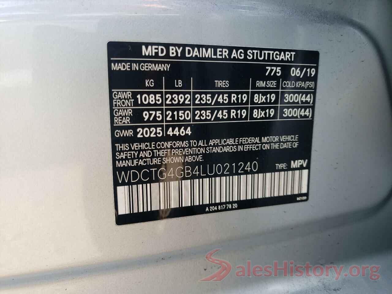 WDCTG4GB4LU021240 2020 MERCEDES-BENZ G CLASS