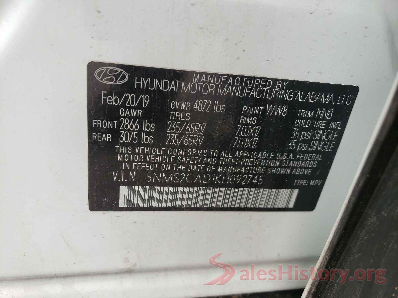 5NMS2CAD1KH092745 2019 HYUNDAI SANTA FE