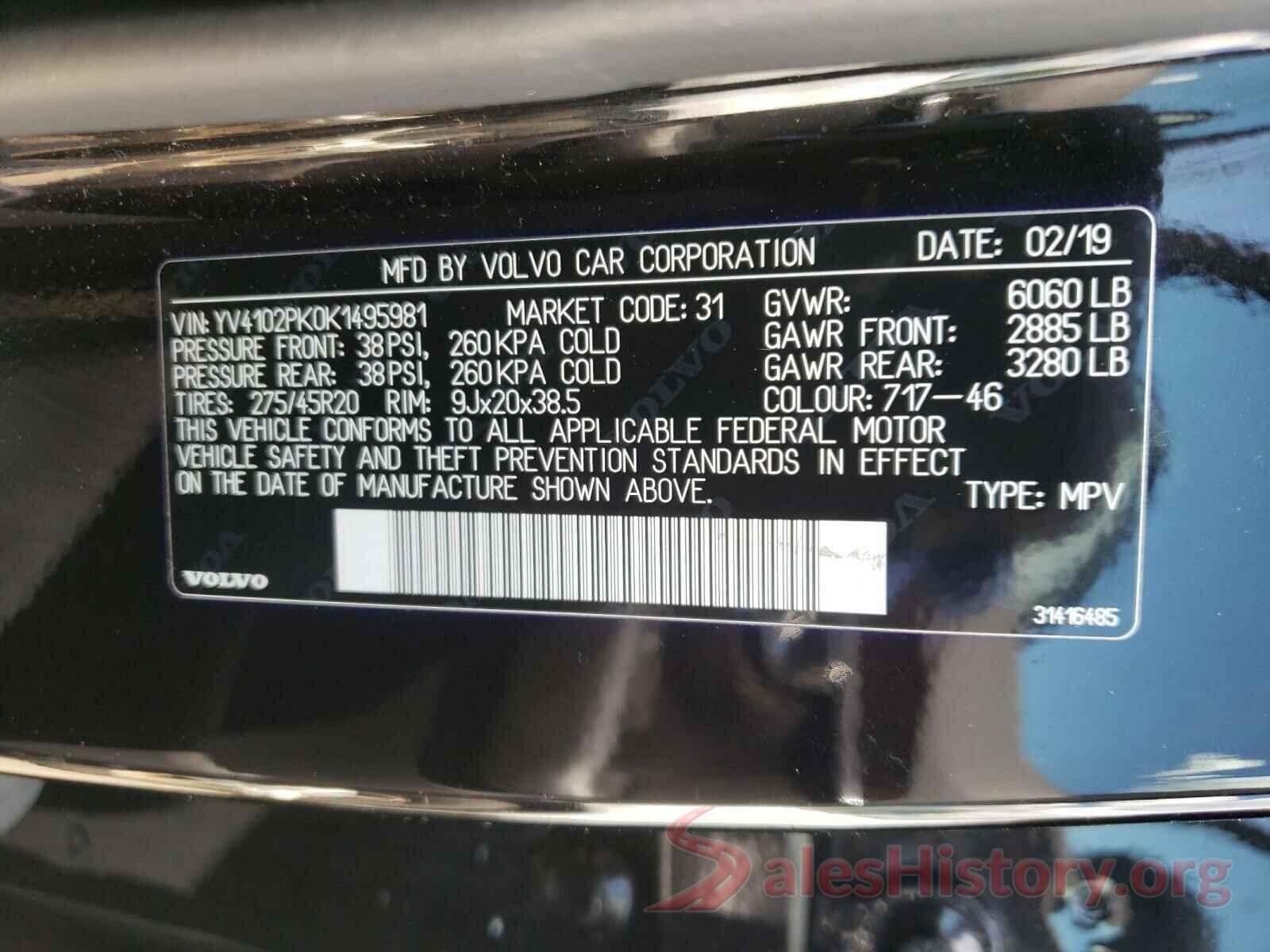 YV4102PK0K1495981 2019 VOLVO XC90