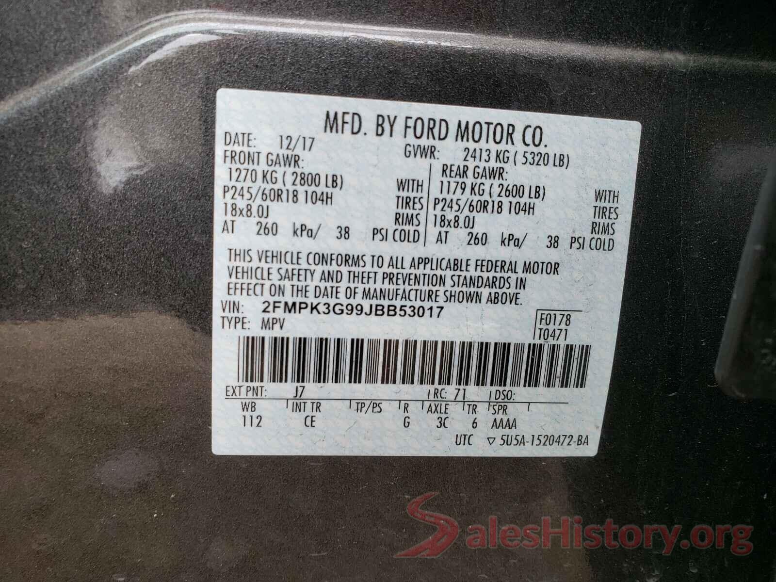 2FMPK3G99JBB53017 2018 FORD EDGE