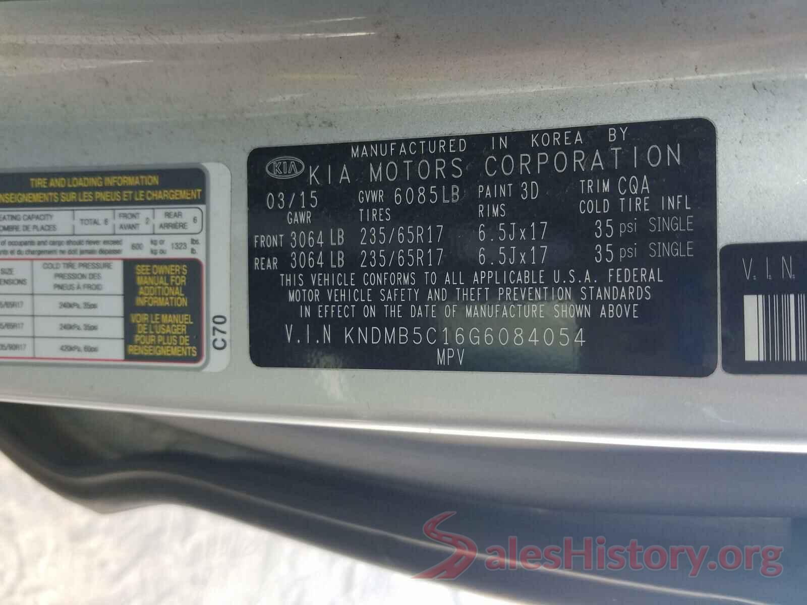 KNDMB5C16G6084054 2016 KIA SEDONA