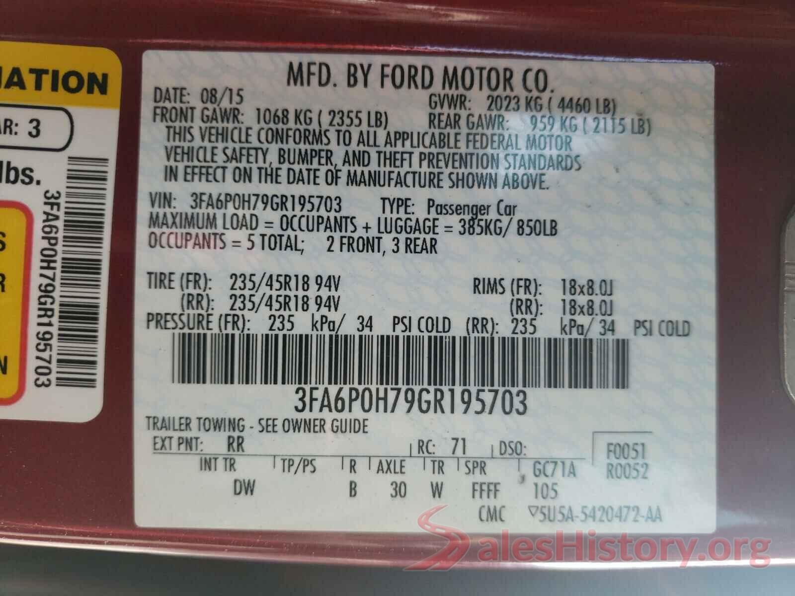 3FA6P0H79GR195703 2016 FORD FUSION