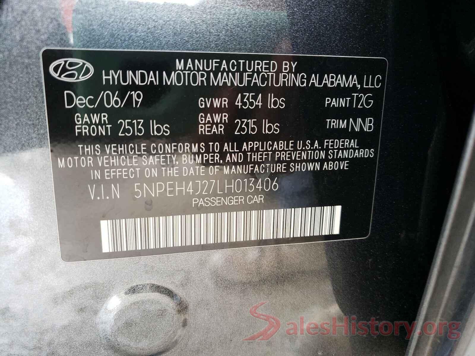 5NPEH4J27LH013406 2020 HYUNDAI SONATA