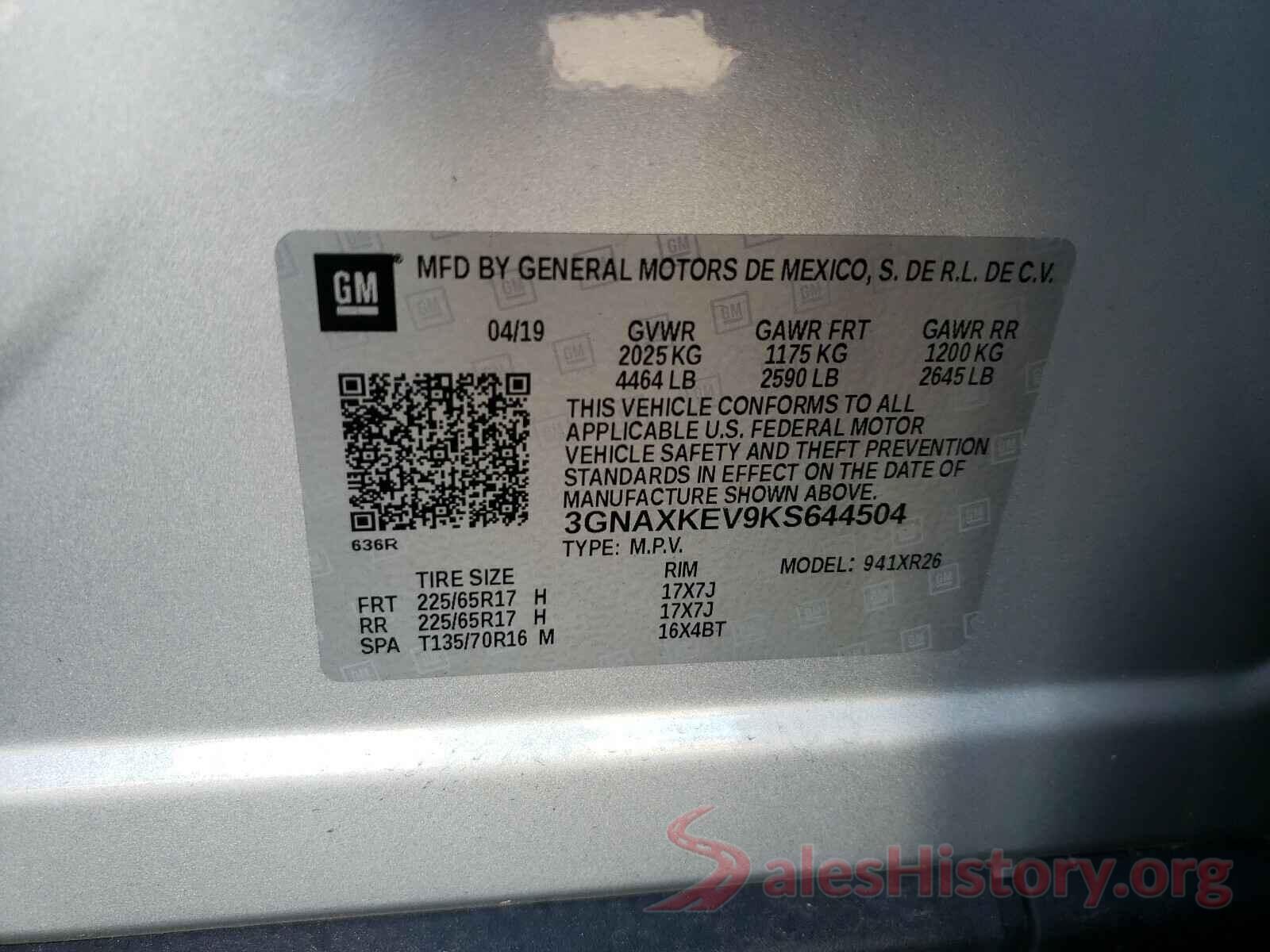 3GNAXKEV9KS644504 2019 CHEVROLET EQUINOX